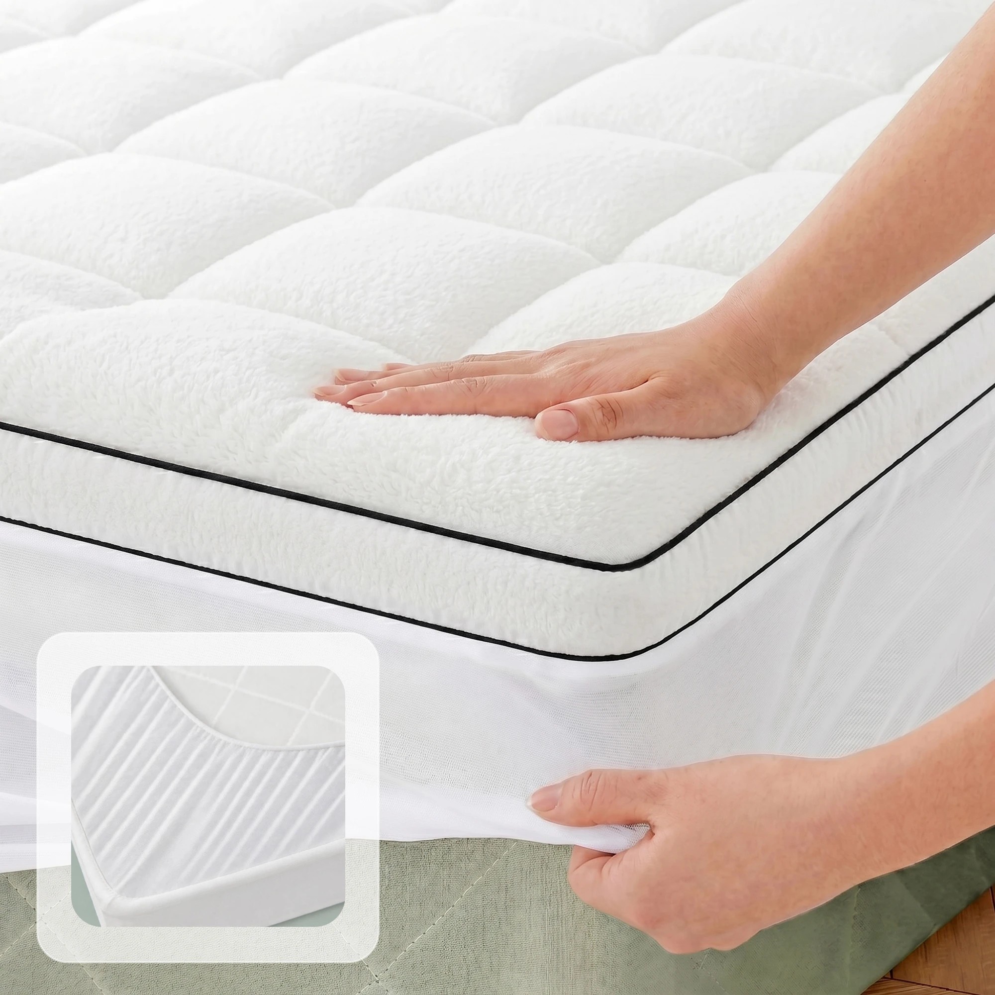 7 Giselle Bedding Mattress Topper 5cm Coral Fleece - Queen Bed - White, 7 of 9