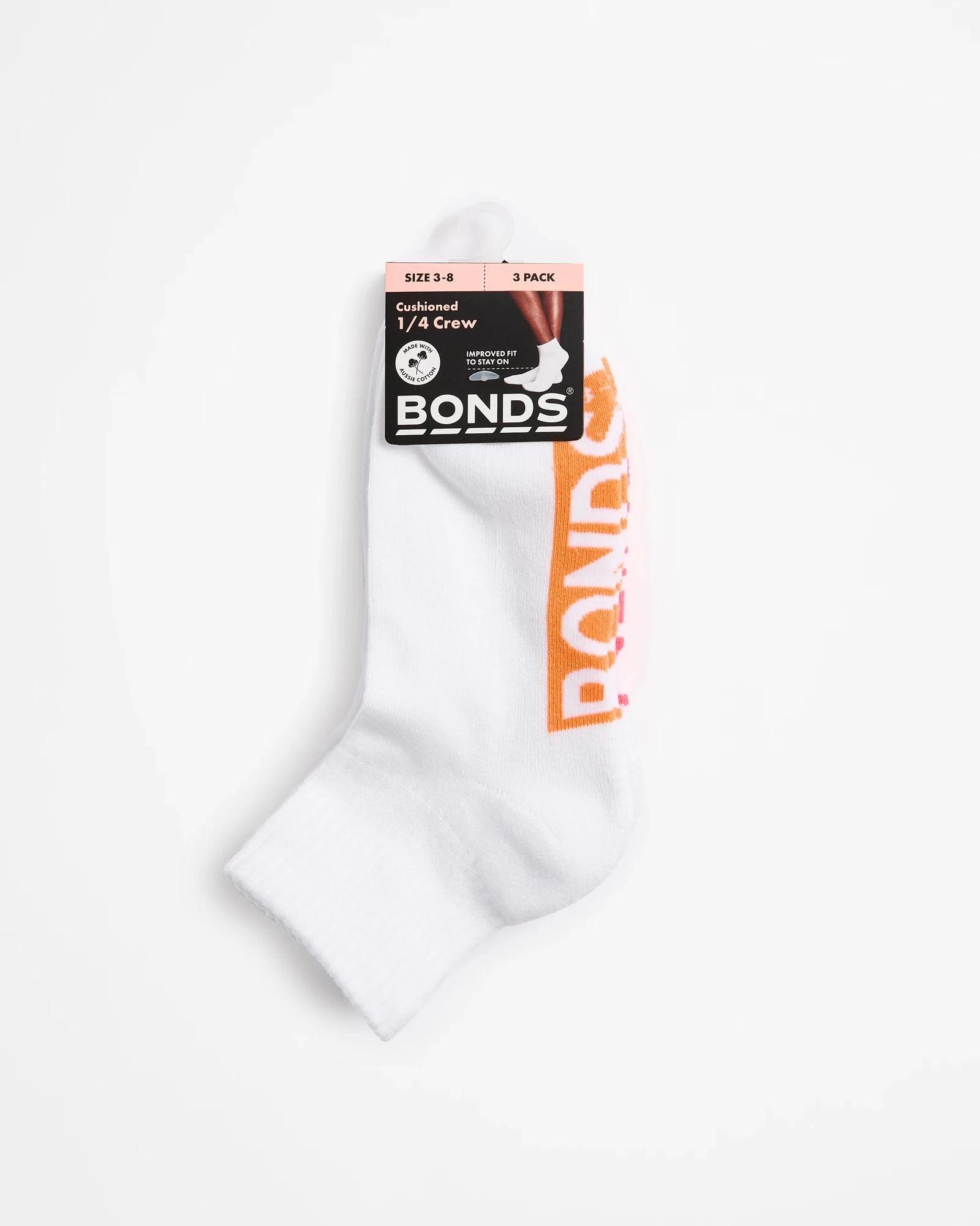3 Women's Cotton Blend Cushioned Quarter Crew Socks 3 Pack - Bonds WHITE, 3 of 3