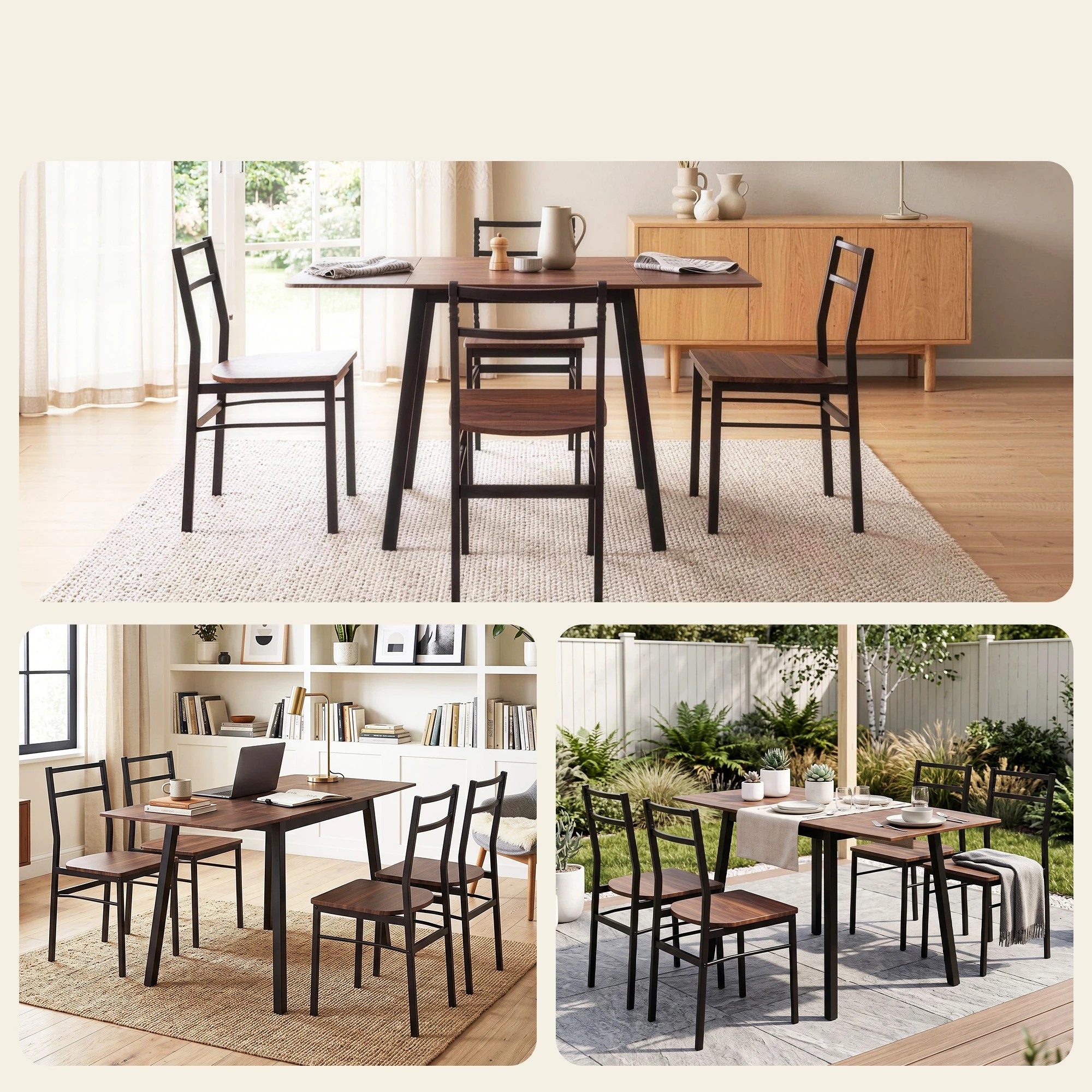 7 Artiss Dining Table and Chairs Set 5pcs with Extendable 60-120cm Drop-Leaf Table - Multi, 7 of 9