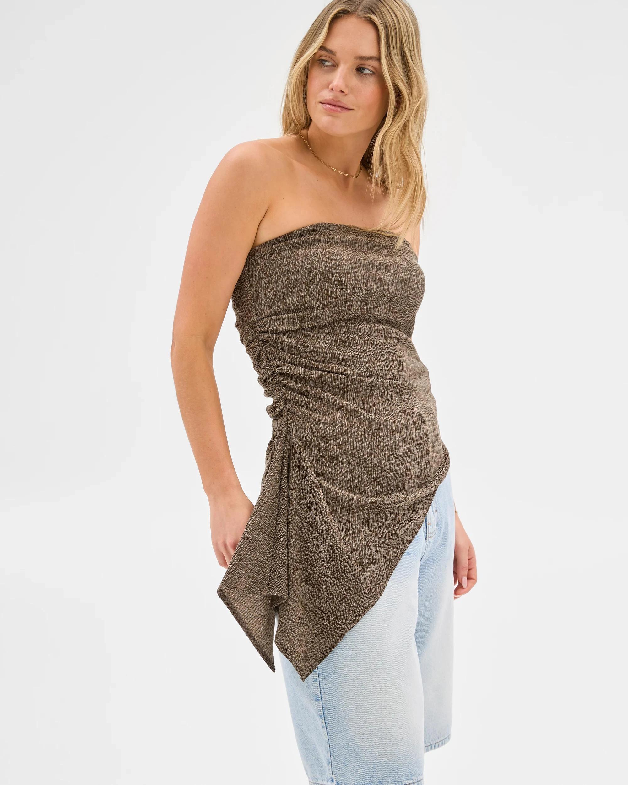 3 Lily Loves Strapless Textured Top MOTTLE KHAKI, 3 of 6