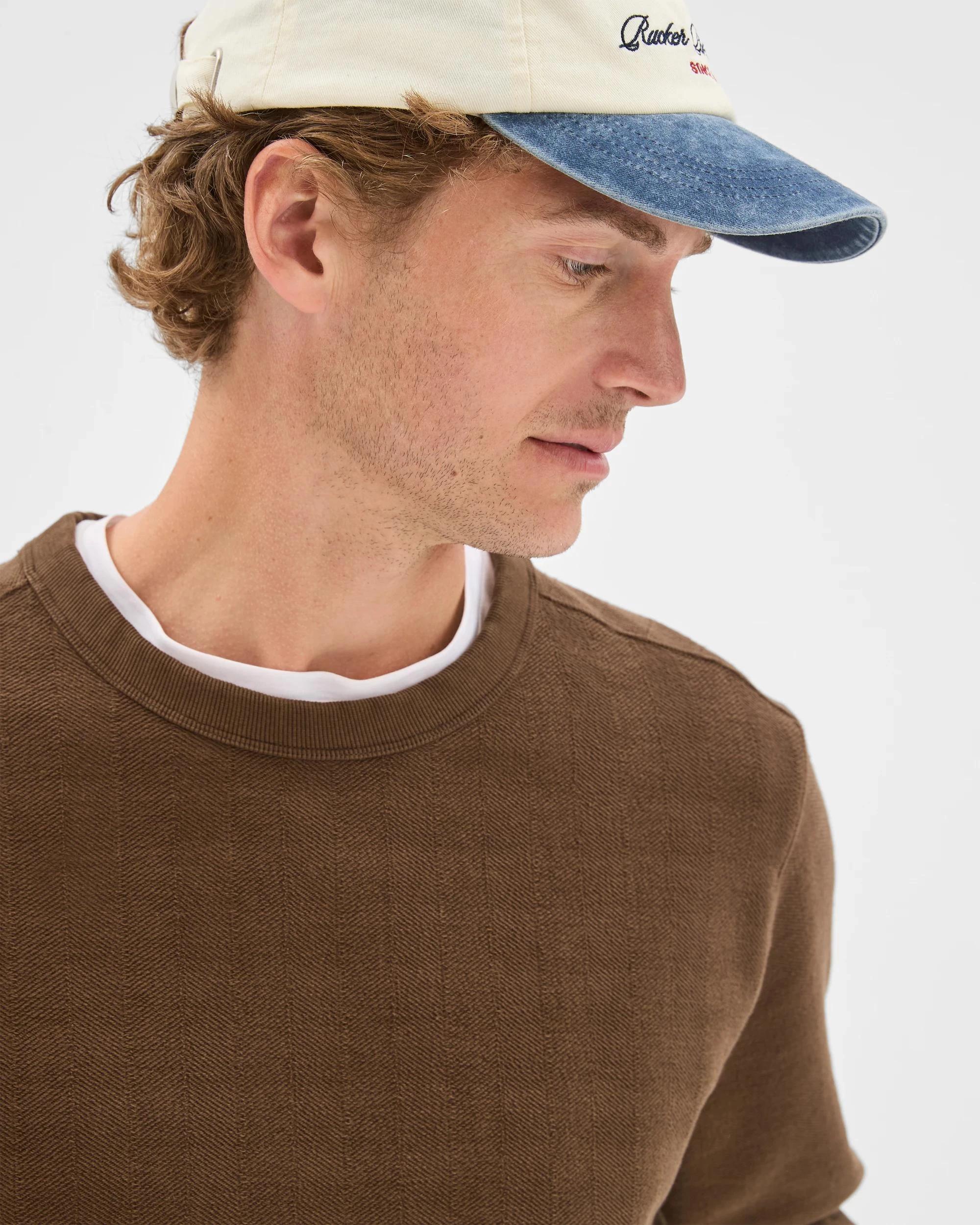 4 Target Man Australian Cotton Herringbone Long Sleeve Crew Neck Fleece Top CHOCOLATE, 4 of 6