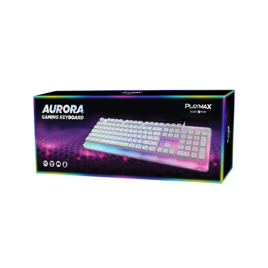 1 Playmax Aurora RGB Membrane Gaming Keyboard - White, 1 of 9