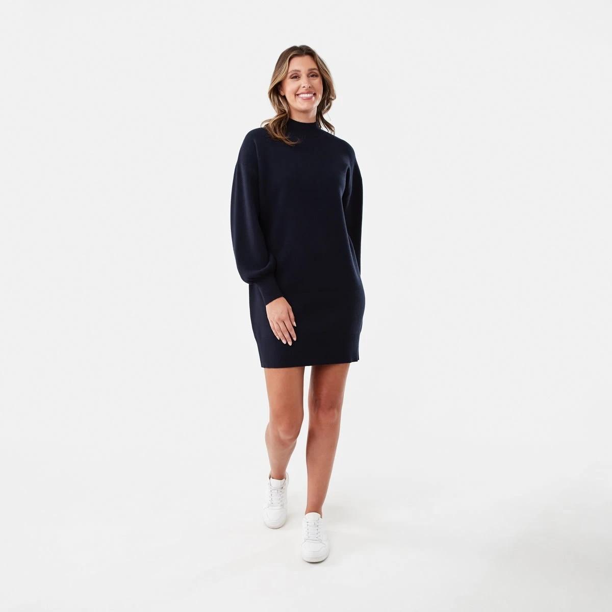 7 Long Sleeve Mock Neck True Knit Mini Dress Navy Blaze, 7 of 7