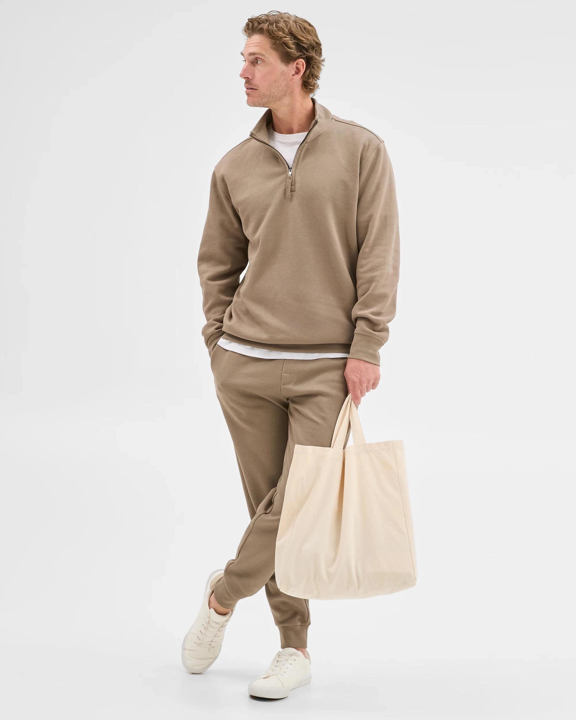 3 Target Man Australian Cotton Blend Fleece Half Zip Top MUSHROOM, 3 of 8