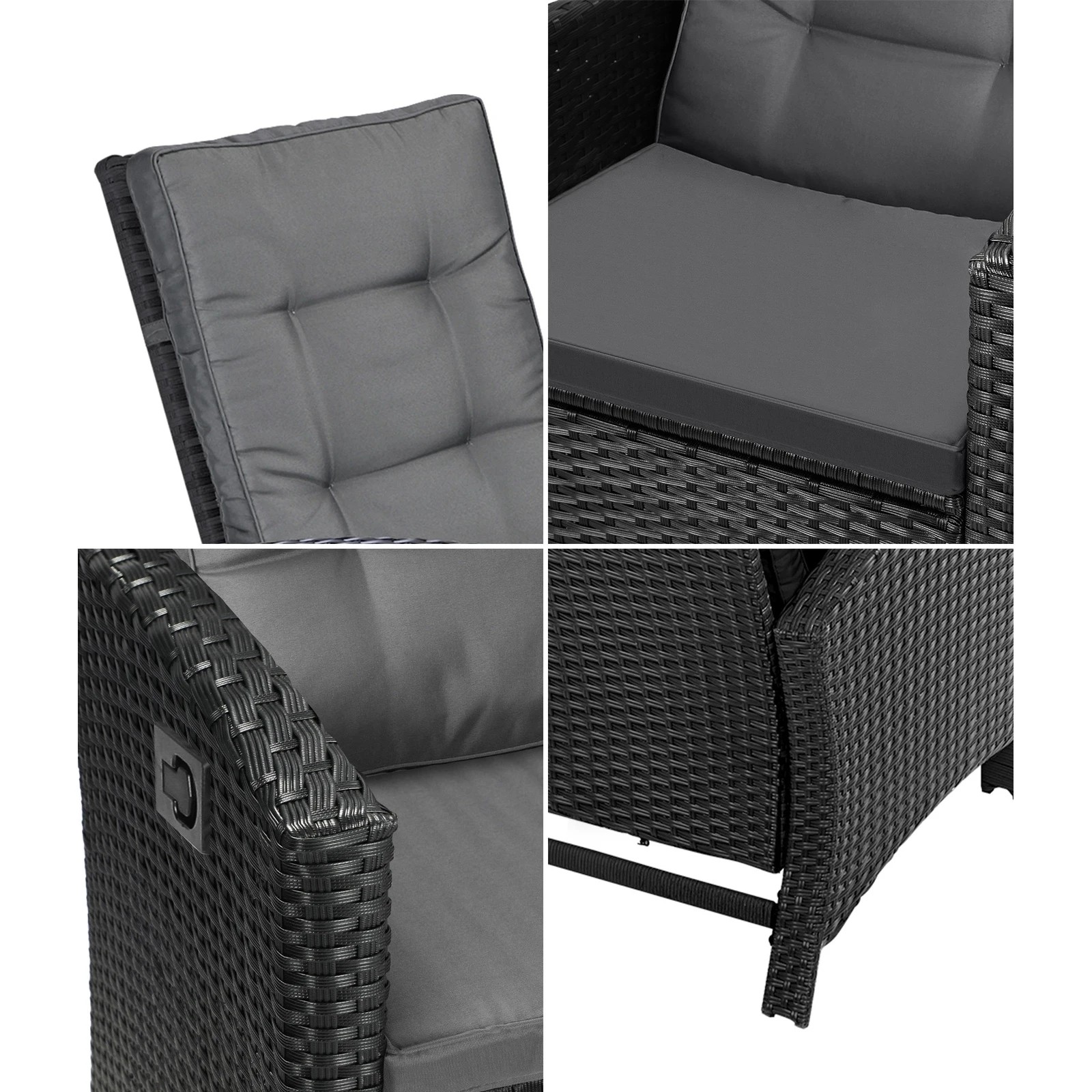 7 Livsip Recliner Chairs Sun Lounge Outdoor Patio Furniture Wicker Lounger 2x
 - Black, 7 of 9