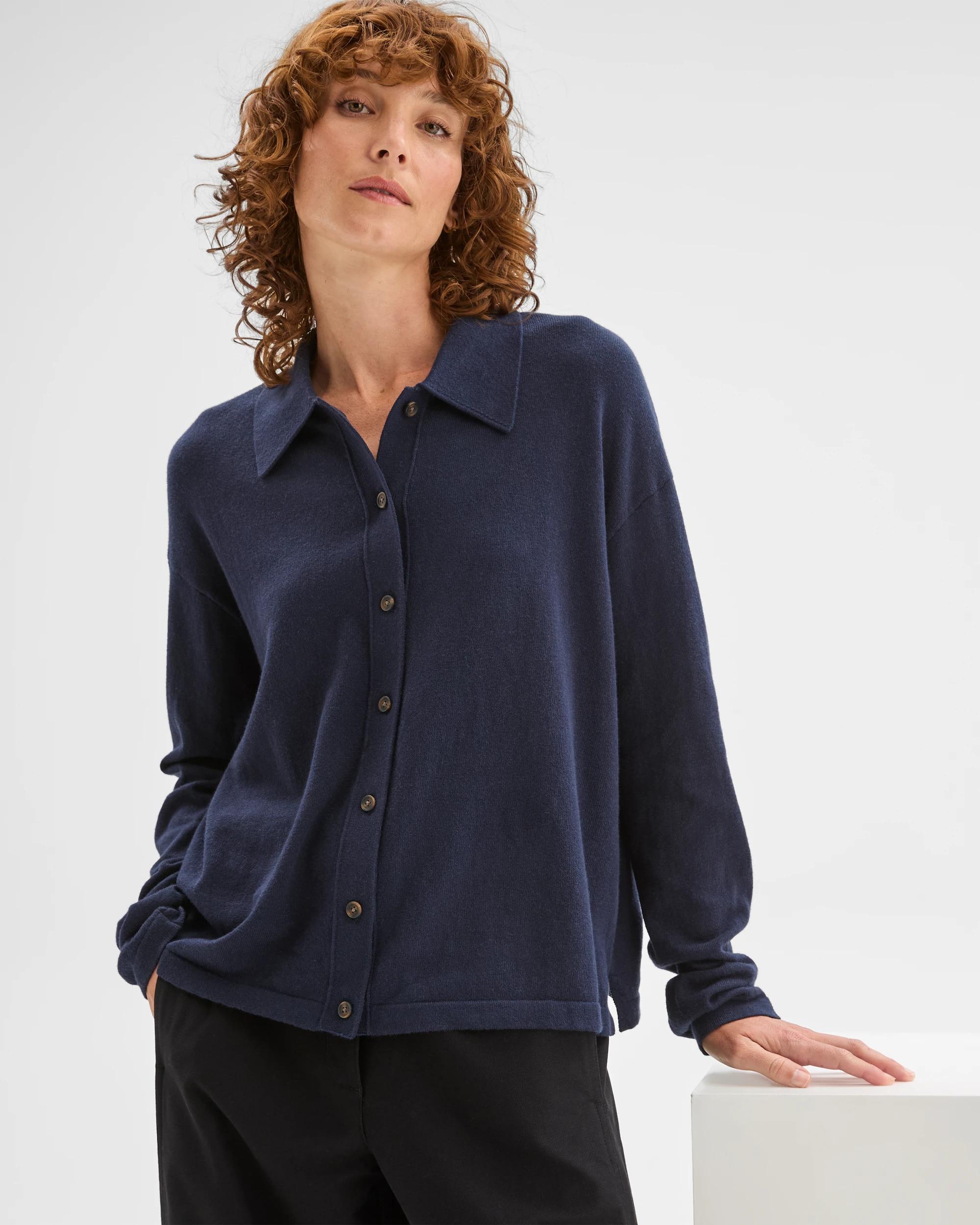 1 Target Woman Australian Cotton Blend Knit Polo Collar Cardigan NAVY BLAZER, 1 of 6