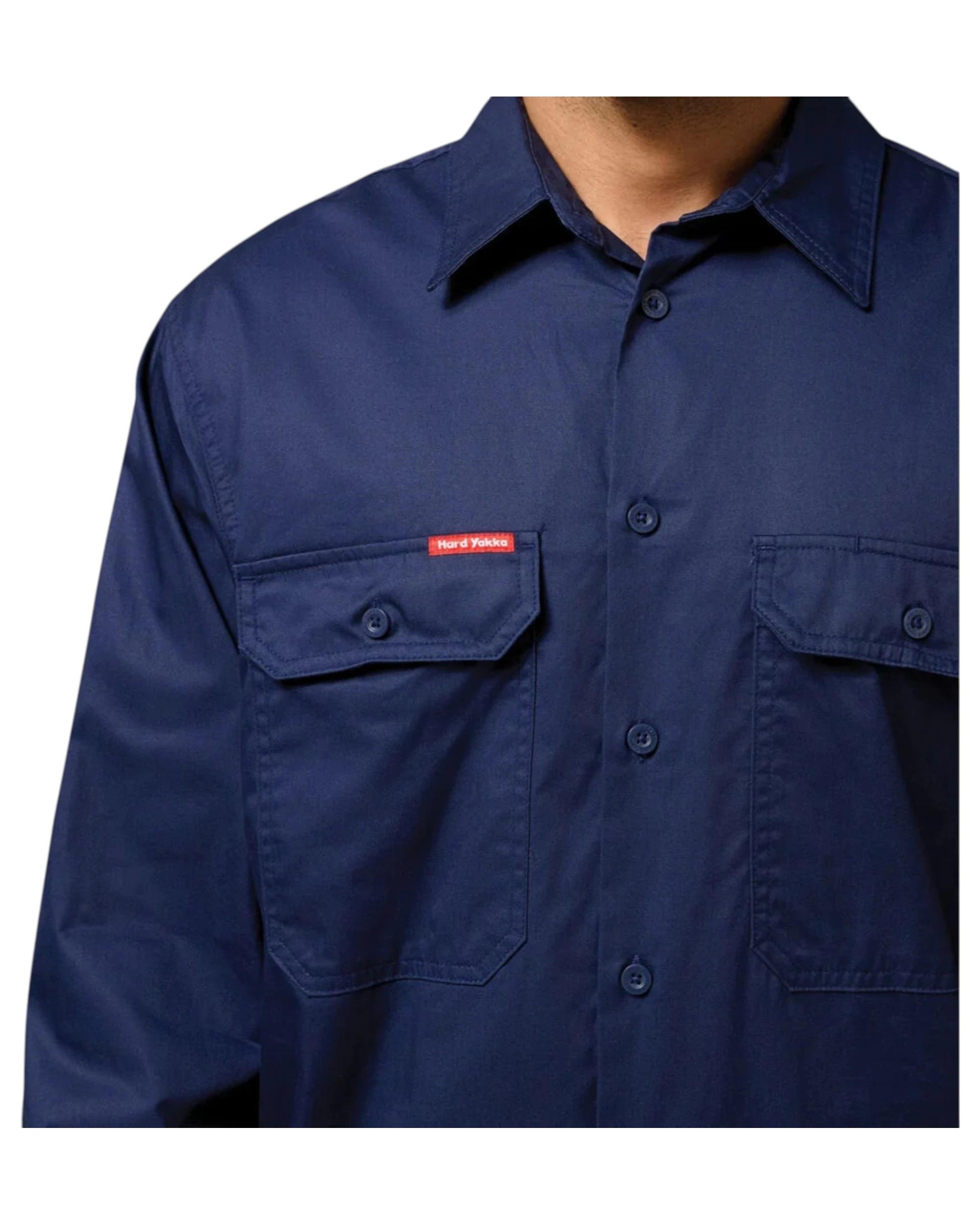 6 Hard Yakka 2 Pack Mens Long Sleeve Lightweight Drill Ventilated Shirt NAVY, 6 of 8