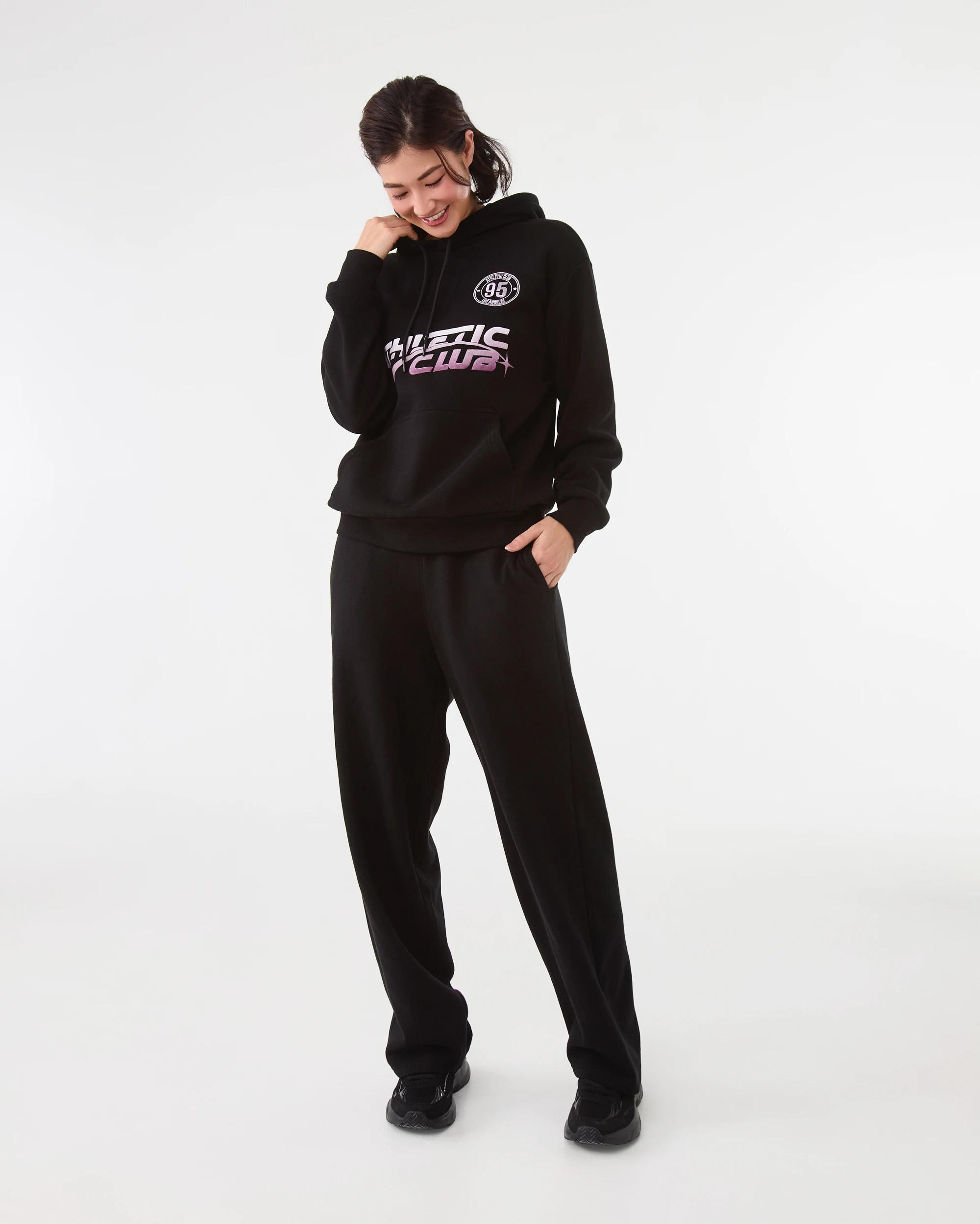 2 Active Womens Barrel Leg Fleece Trackpants Black, 2 of 6