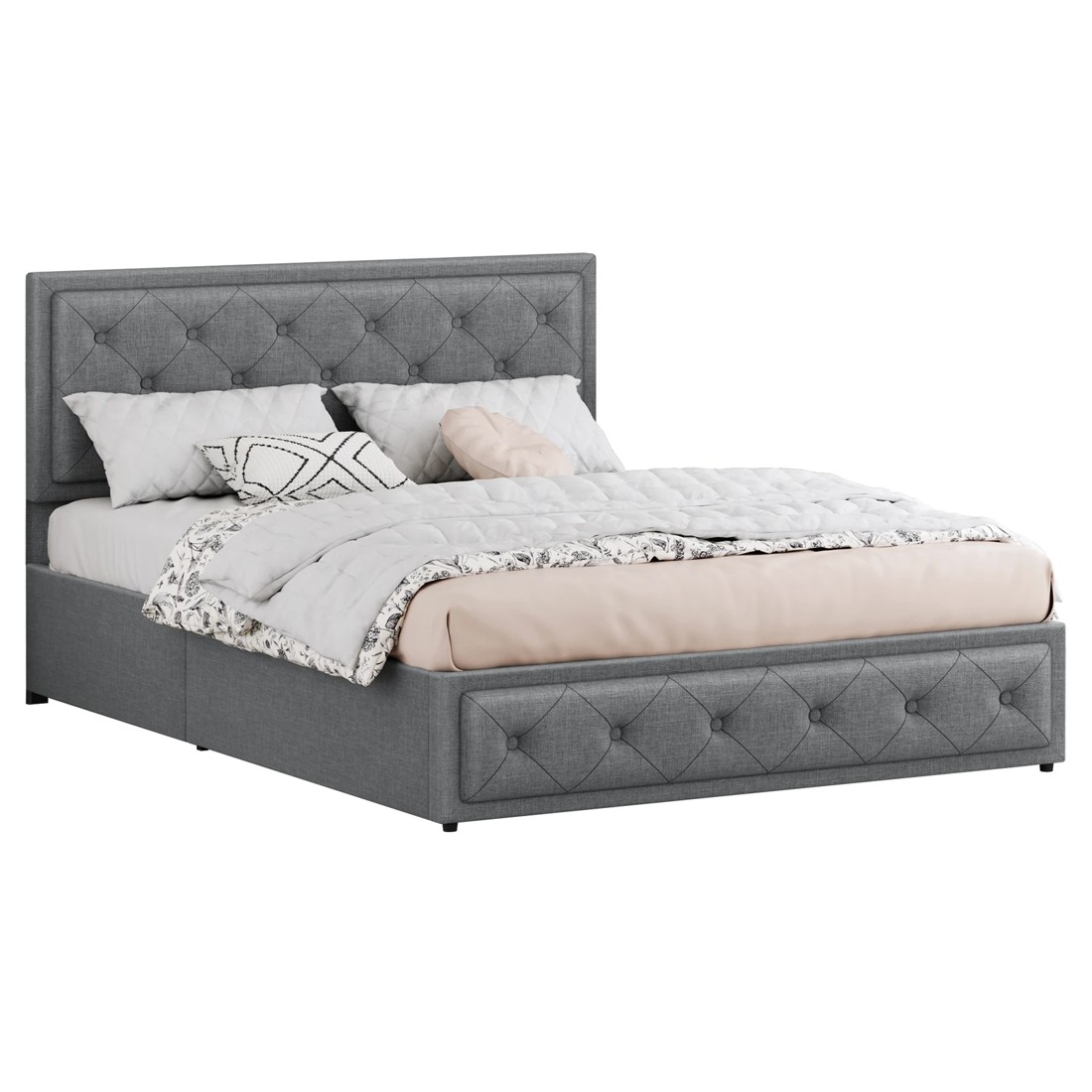 1 Alfordson Bed Frame King Size Gas Lift Storage Mattress Base Fabric Dinana - Grey, 1 of 10
