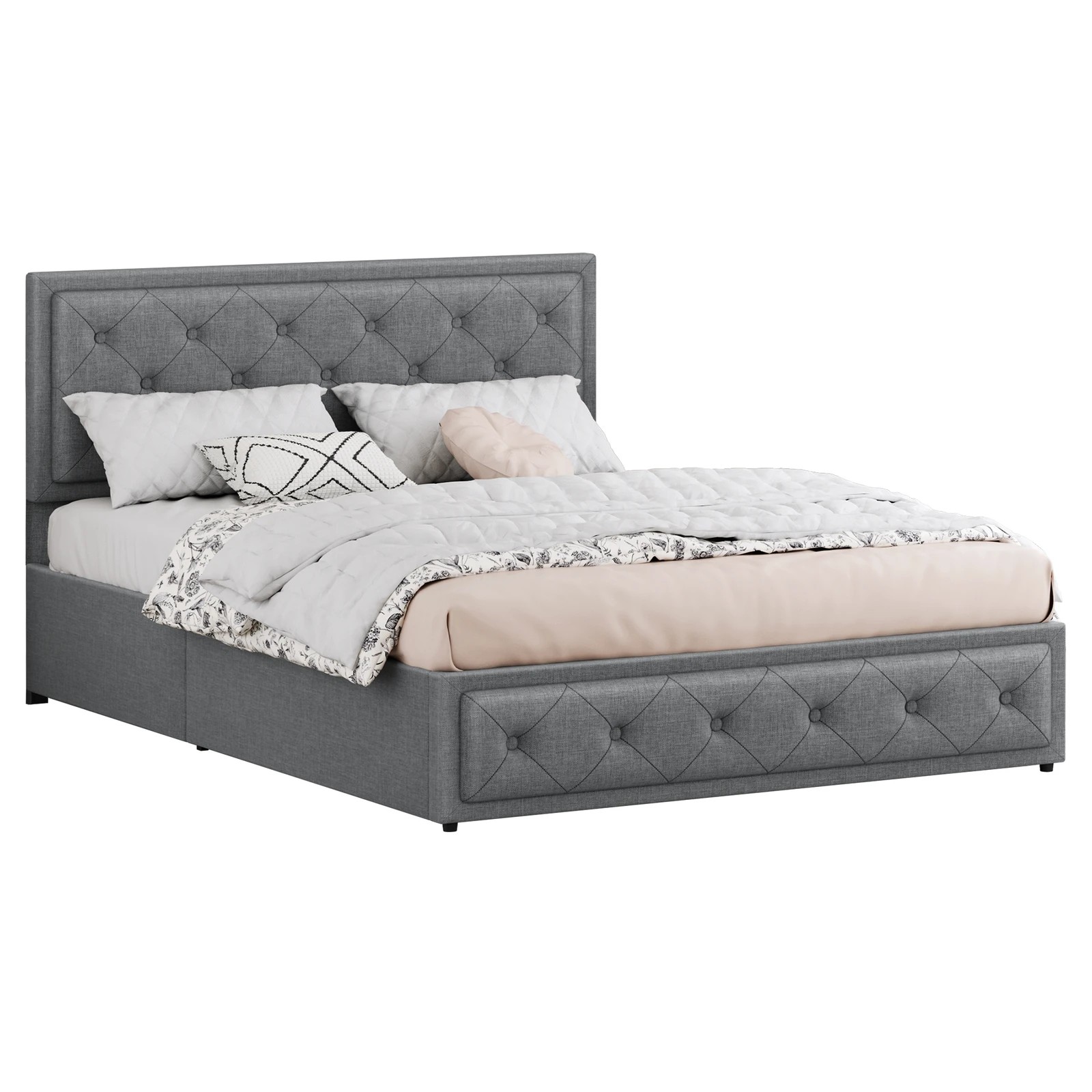 1 Alfordson Bed Frame King Size Gas Lift Storage Mattress Base Fabric Dinana - Grey, 1 of 10