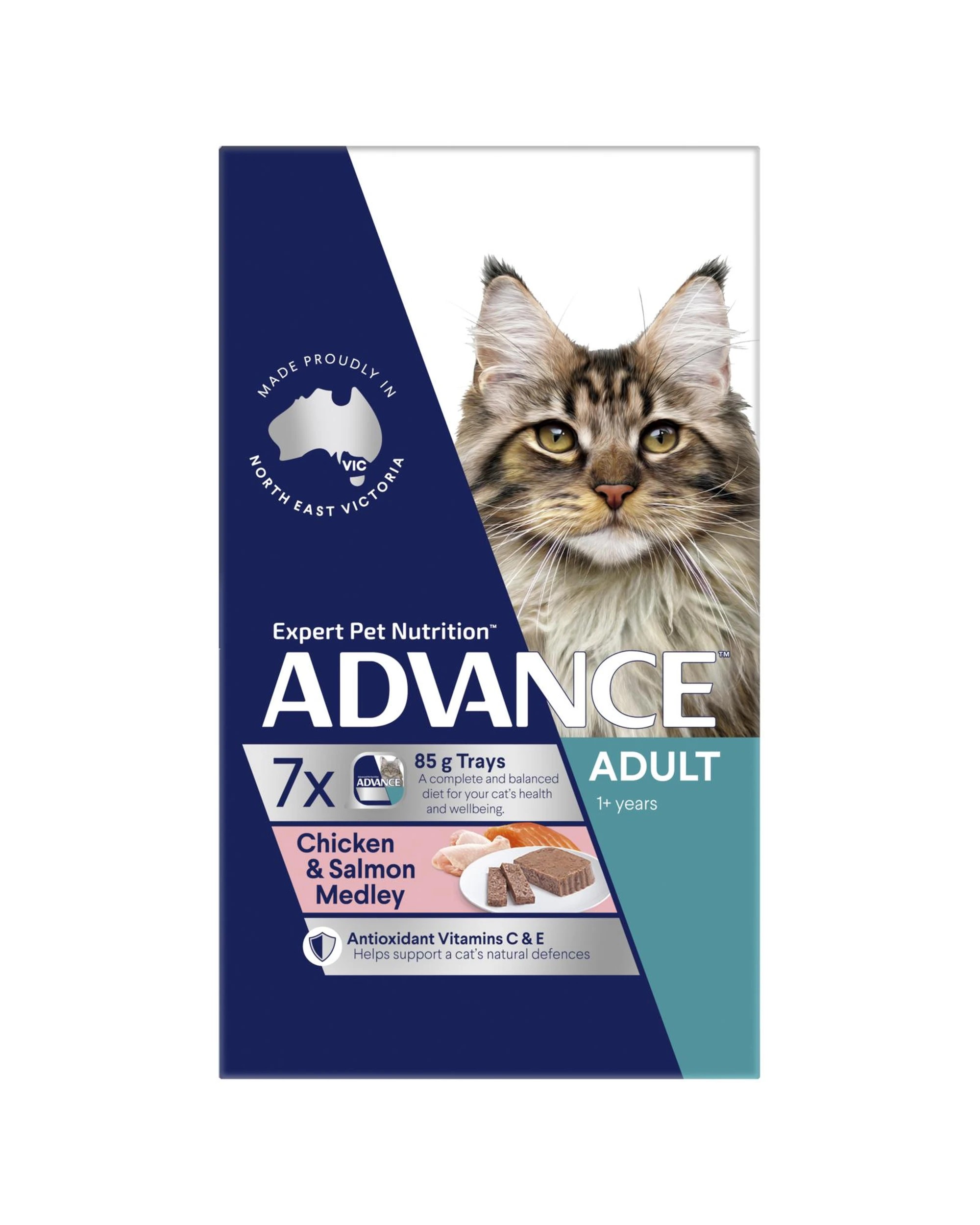 3 Advance Adult 1+ Wet Cat Food w/ Chicken & Salmon Medley 7 x 85g, 3 of 3