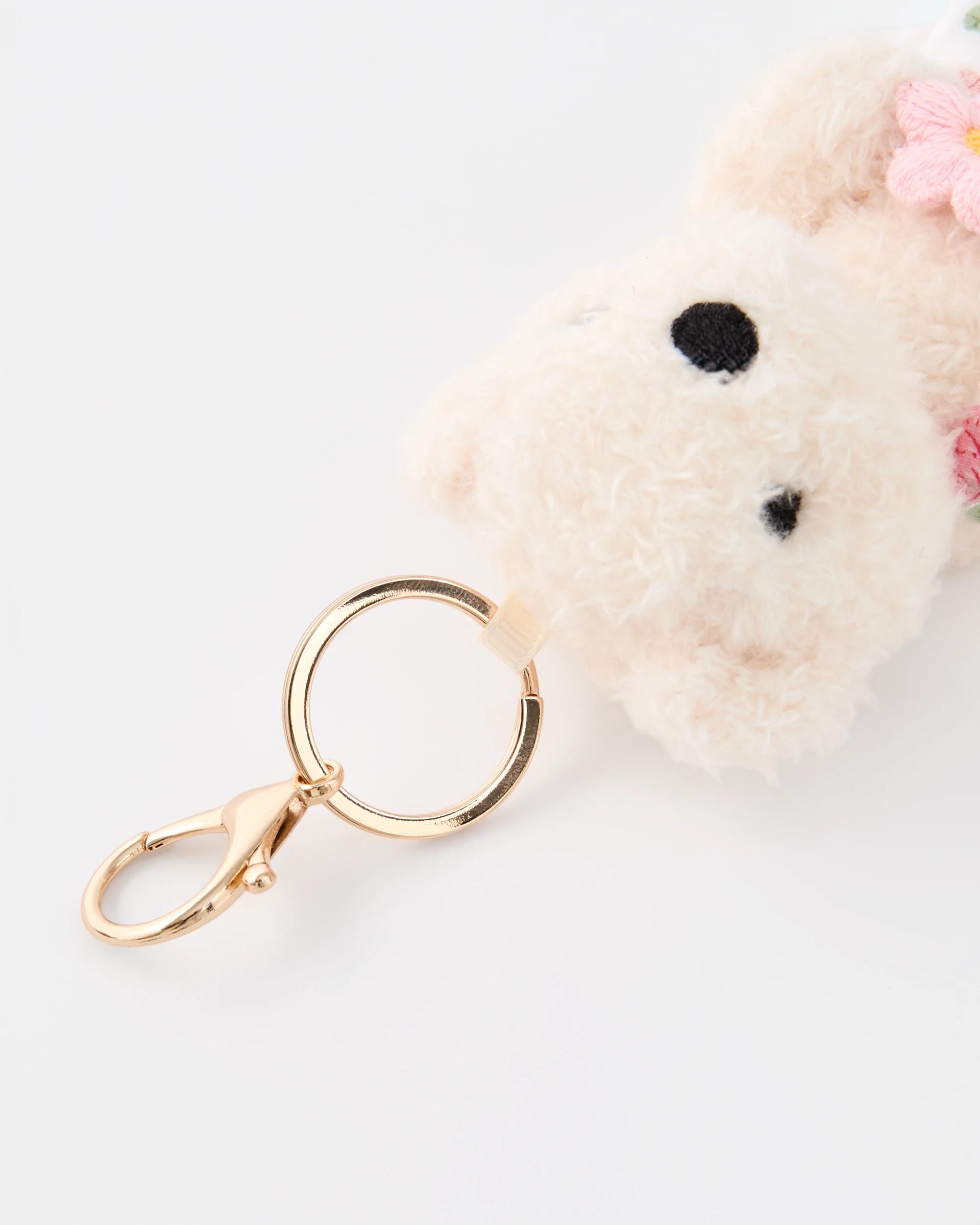 4 Flower Bear Charm Keyring - Beige and Gold Tone Beige, 4 of 4