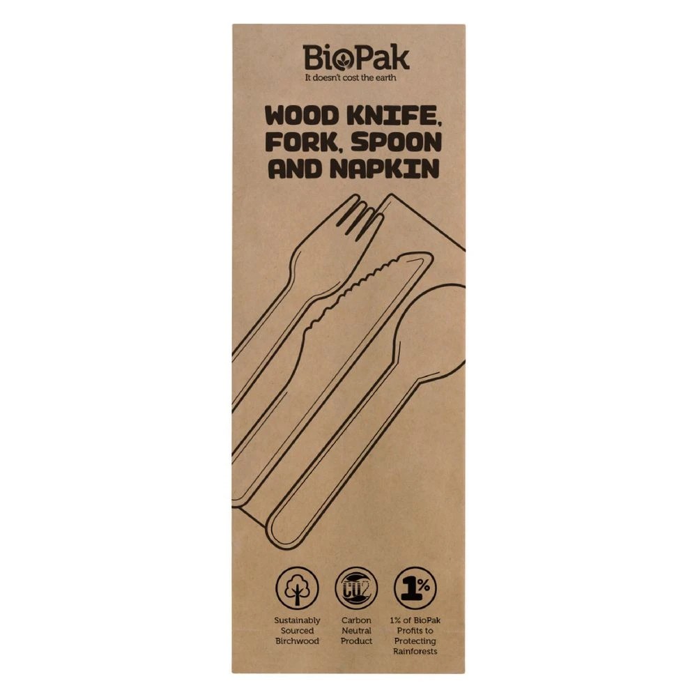 3 Biopak 4 Piece Wooden Cutlery Set 28 Pack, 3 of 3