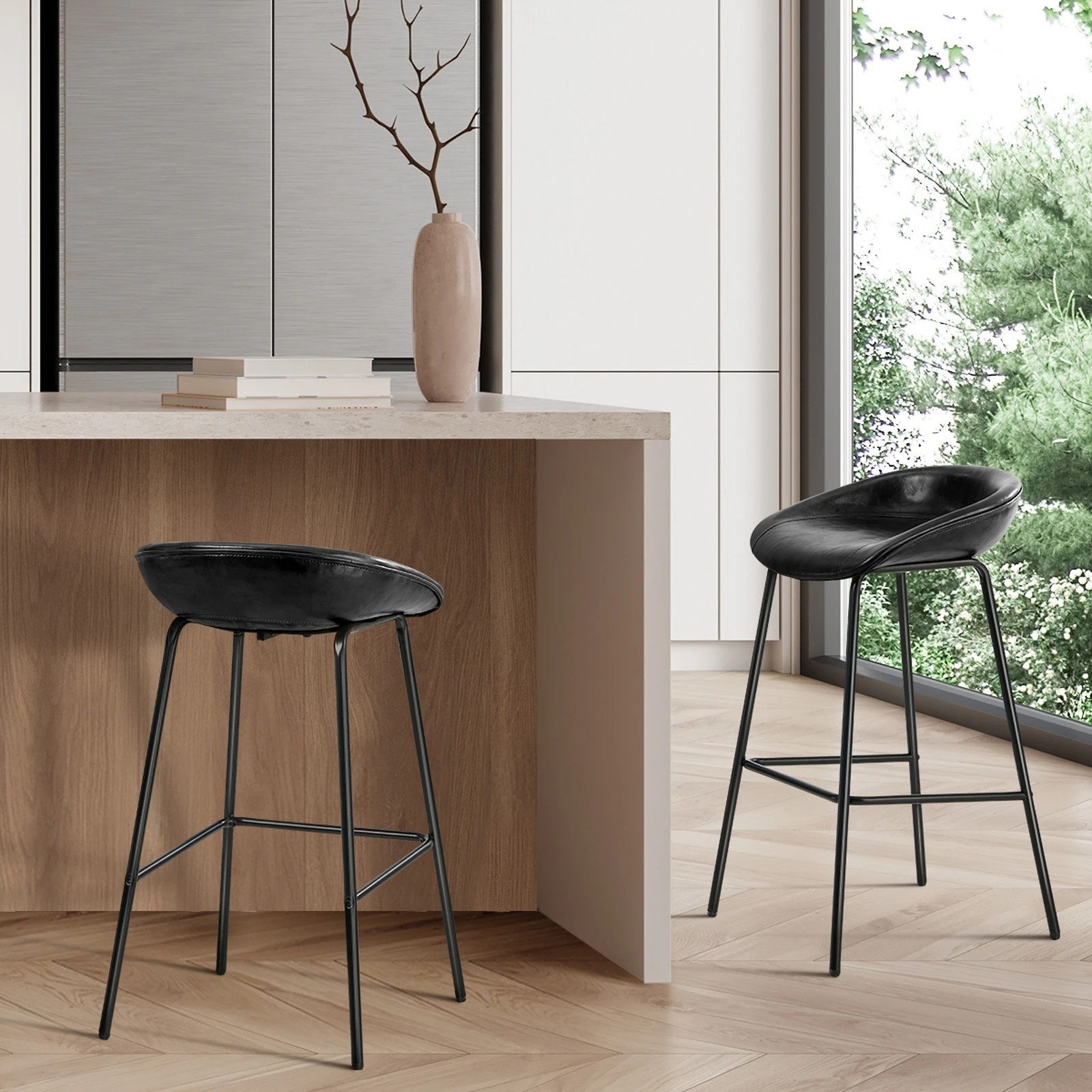 4 Oikiture 2x Bar Stools Barstool PU Leather - Black, 4 of 9