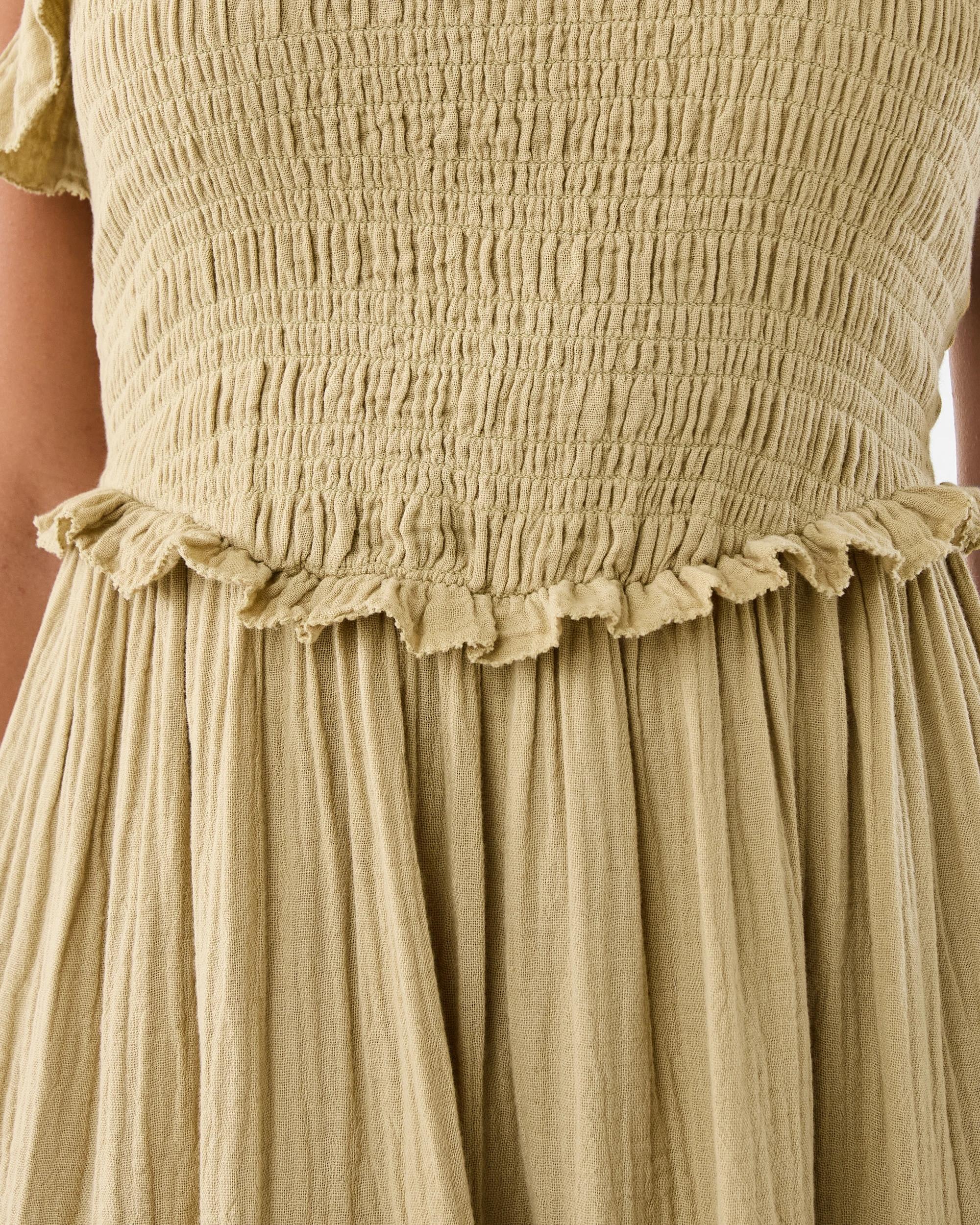 5 Sleeveless Double Cloth Frill Midi Dress Urban Grn, 5 of 9