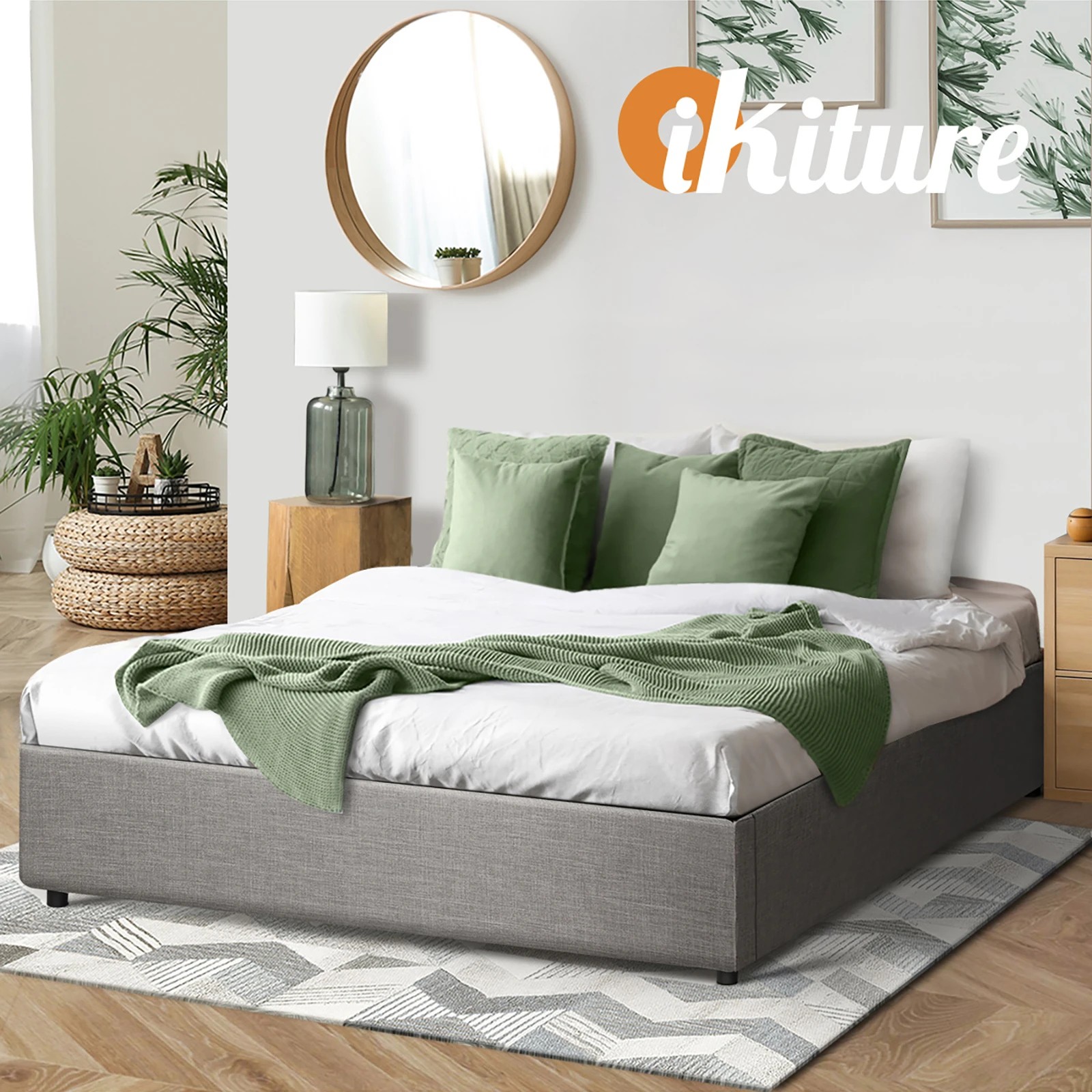 4 Oikiture Bed Frame Double Size Gas Lift Base With Storage
 - Grey, 4 of 8