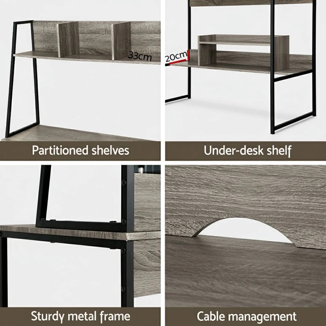 5 Artiss Computer Desk Bookshelf Storage  100CM - Grey, 5 of 5