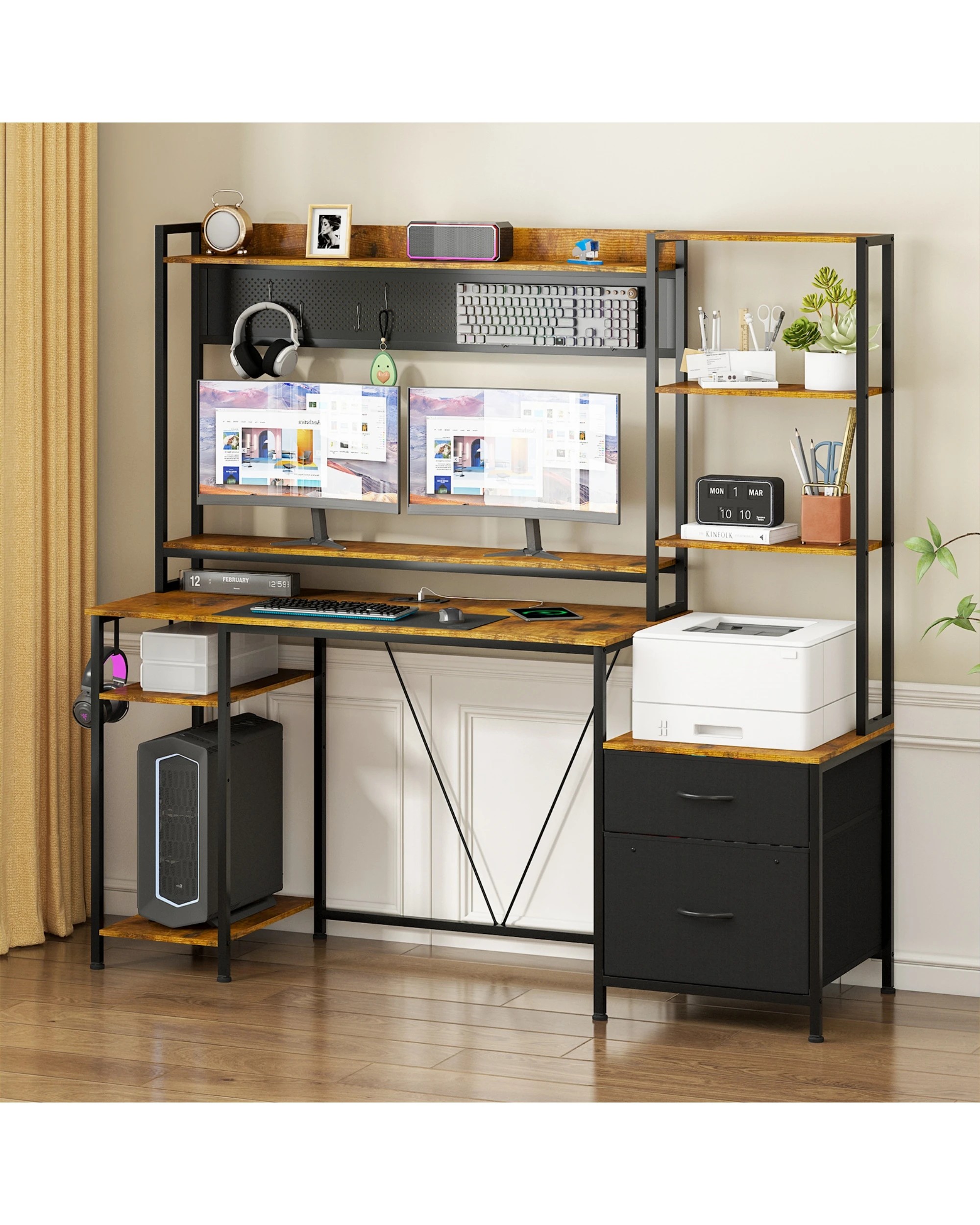 3 Advwin 165cm Reversible  Gaming Desk with LED Lights & Power Outlets - Brown, 3 of 10