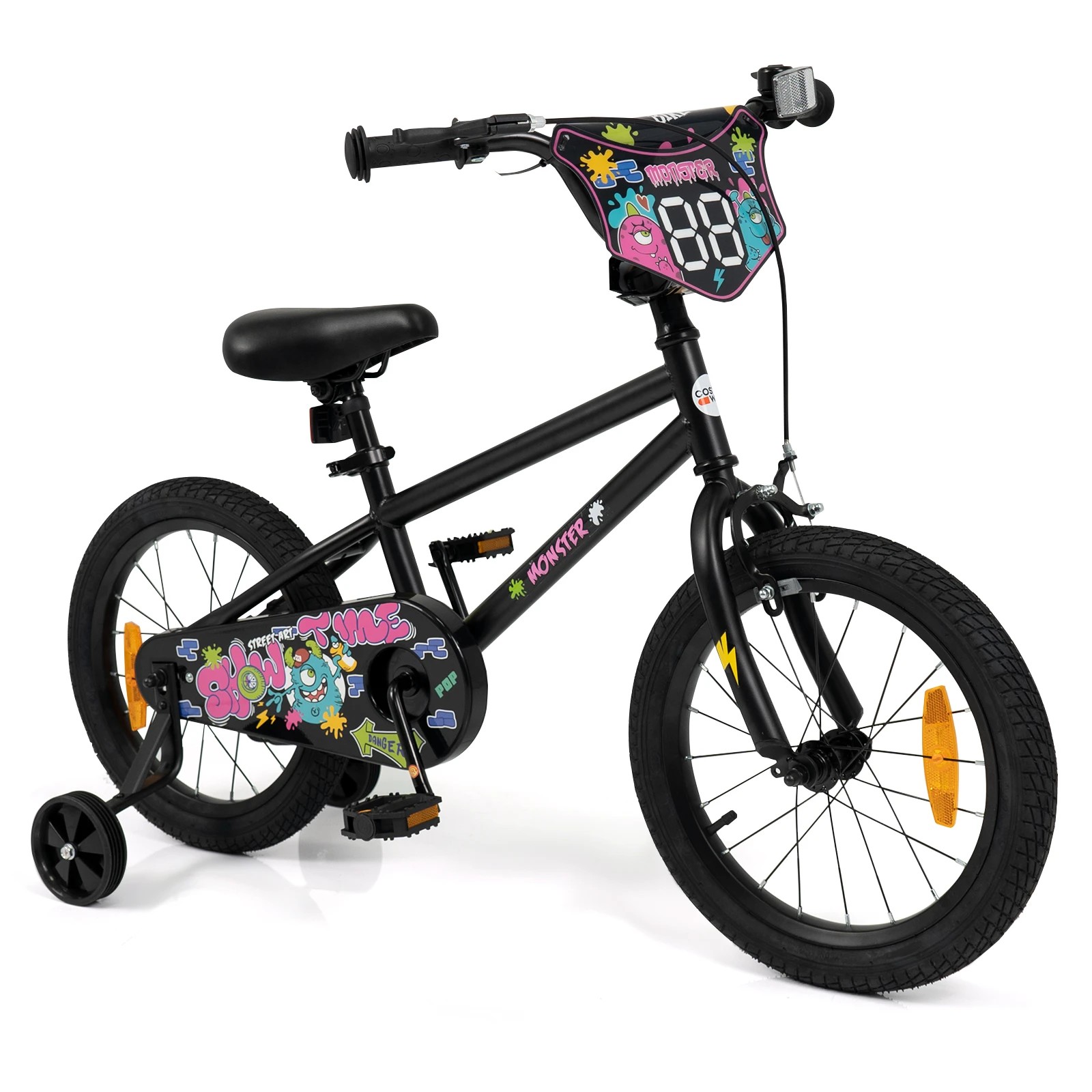 1 Costway 40cm Bike Adjustable Bicycle w/Training Wheels Handbrake Coaster Brake Reflectors - Pink, 1 of 3