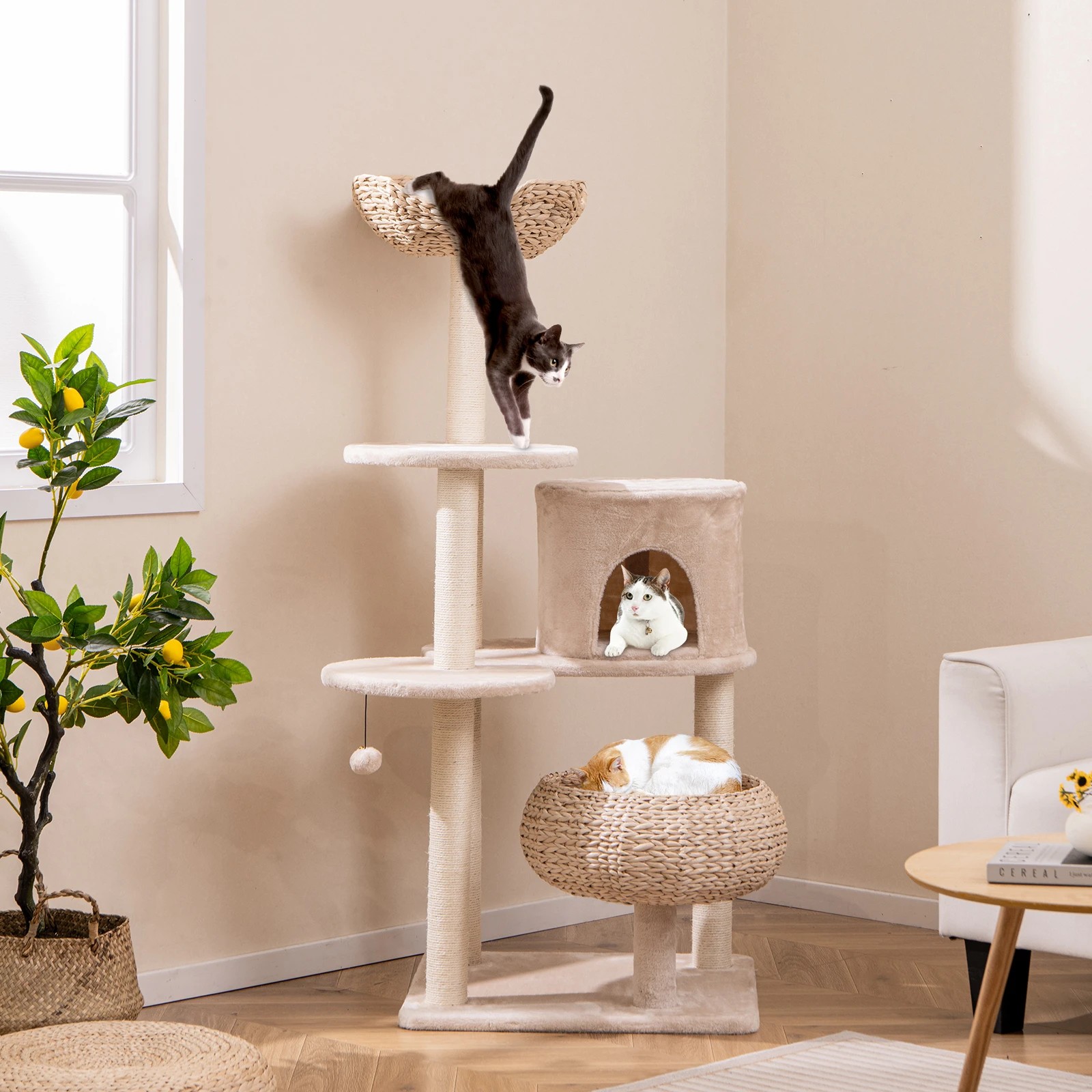 4 Costway Sisal Cat Tree Cat Scratching Post Private Cat Condo - Beige, 4 of 6