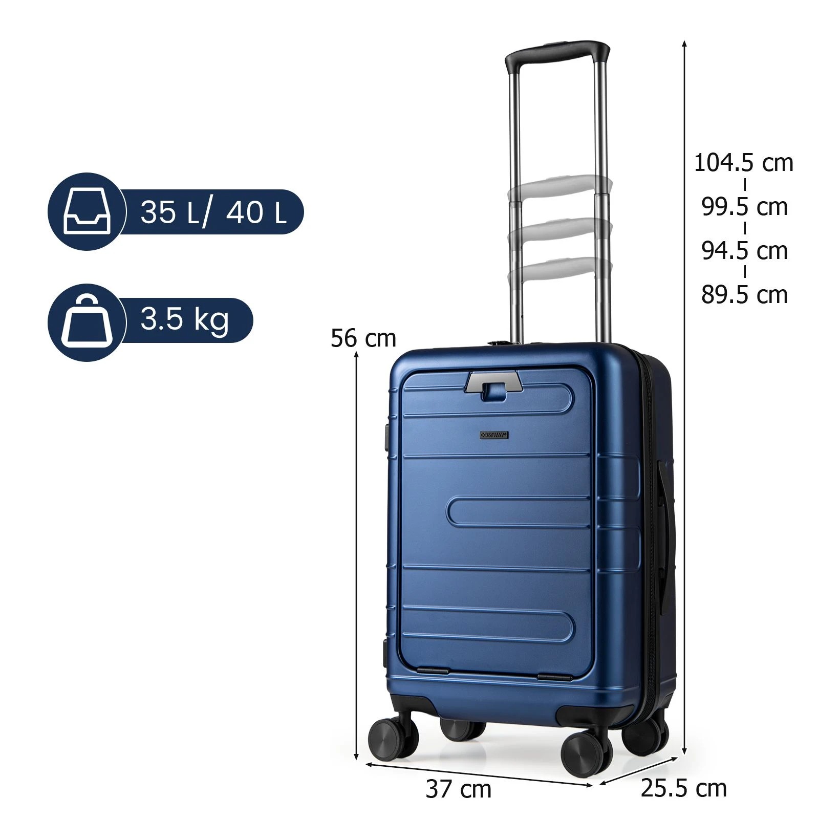 2 Costway 40L Carry-on Luggage Trolley Travel Suitcase Height Adjustable w/TSA Locker & USB Port, 2 of 2