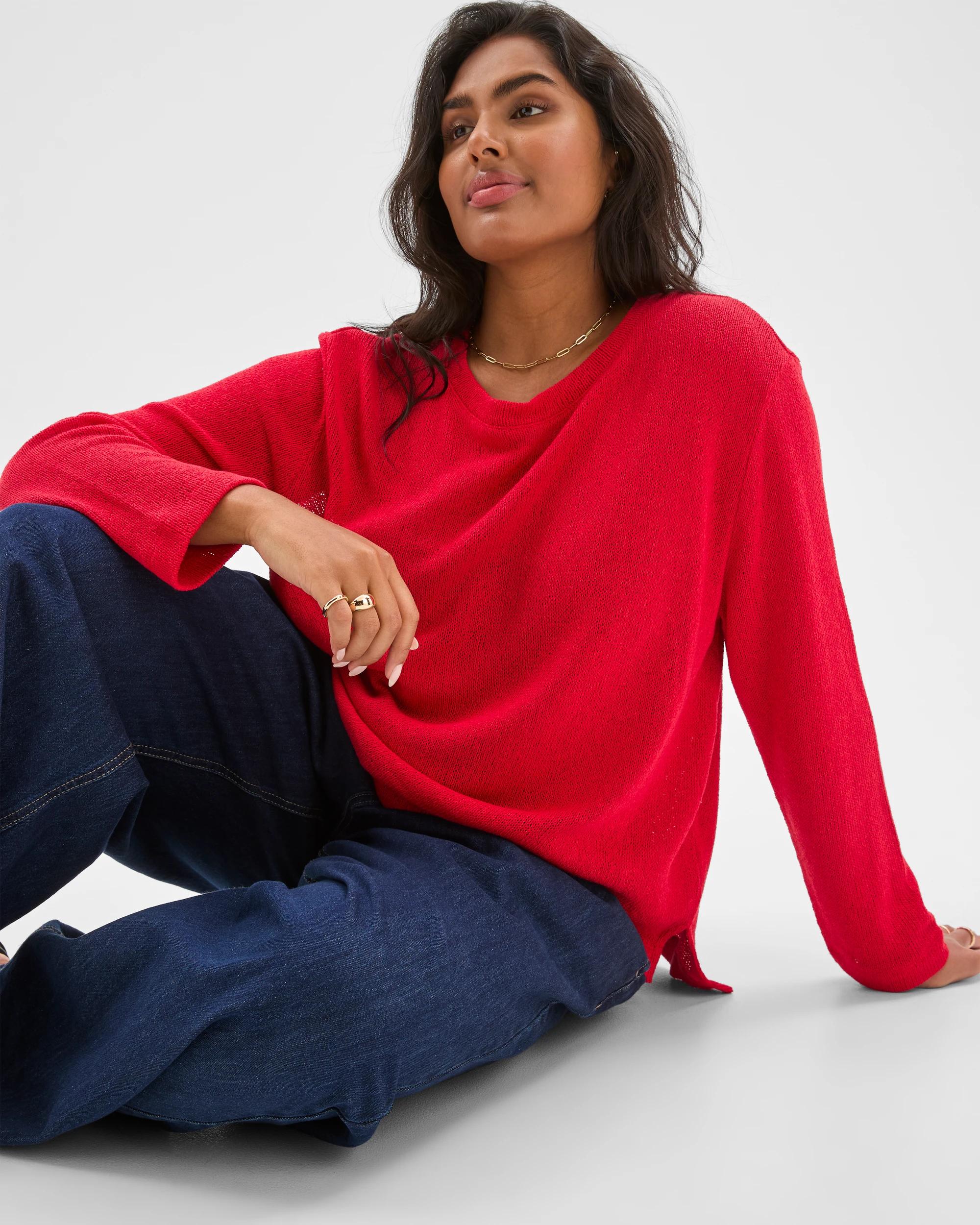 1 Target Curve Plus Size Australian Cotton Blend Textured Jumper TRUE RED, 1 of 7