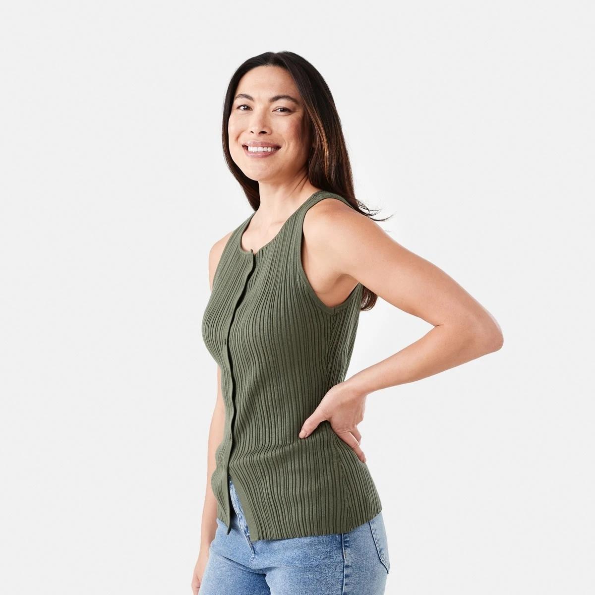 2 Sleeveless Boat Neck Vest Grn Olive, 2 of 6