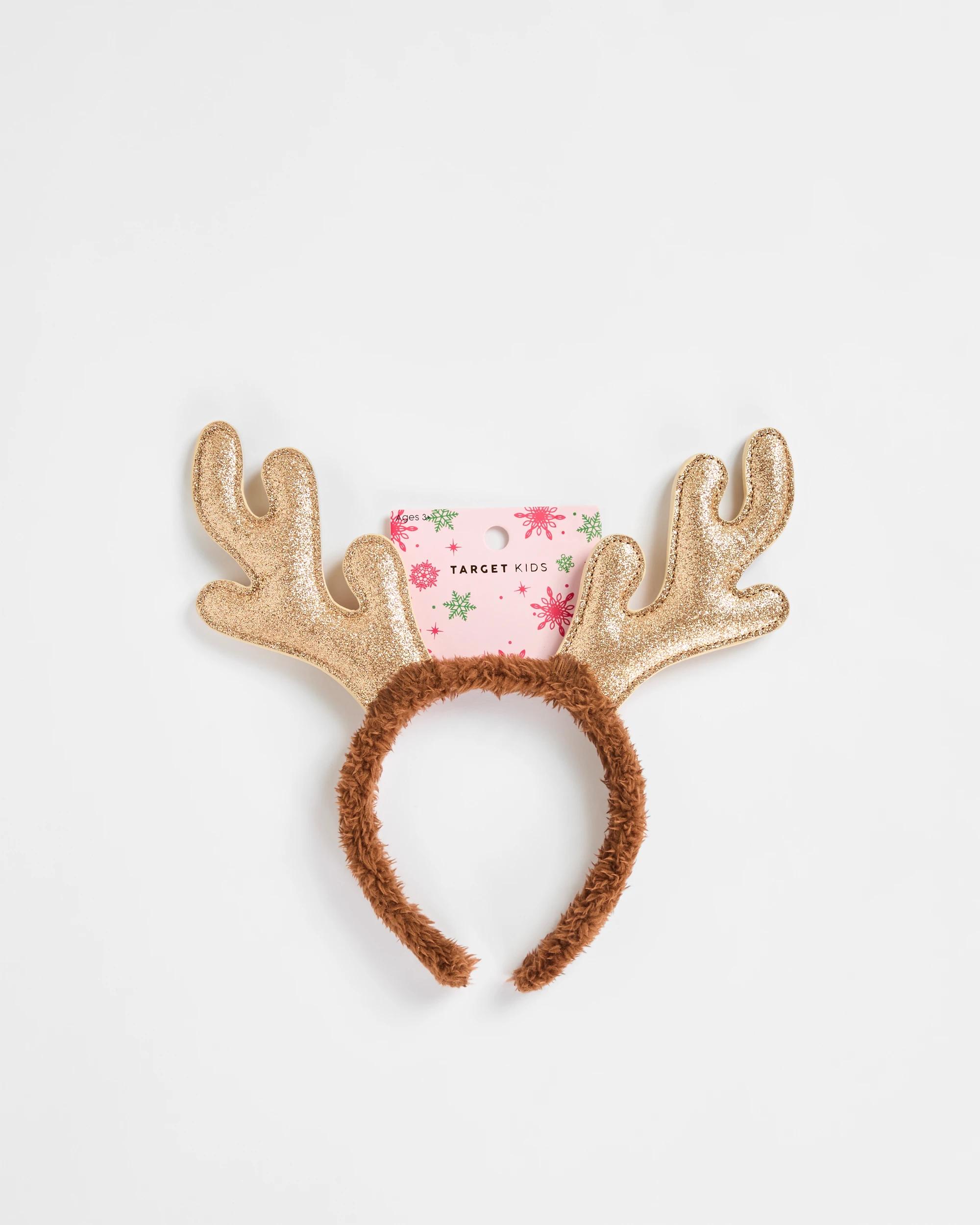 3 Target Kids Christmas Furry Reindeer Headband BROWN / GOLD, 3 of 3