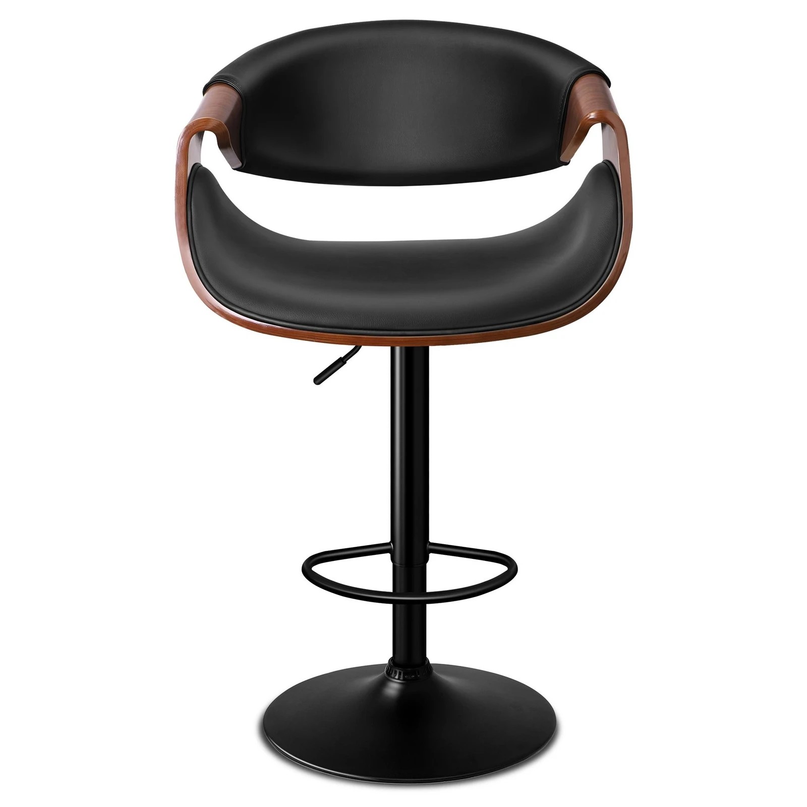 3 Alfordson 1x Bar Stool Kitchen Swivel Chair Wooden Leather Gas Lift Trice - Black, 3 of 10