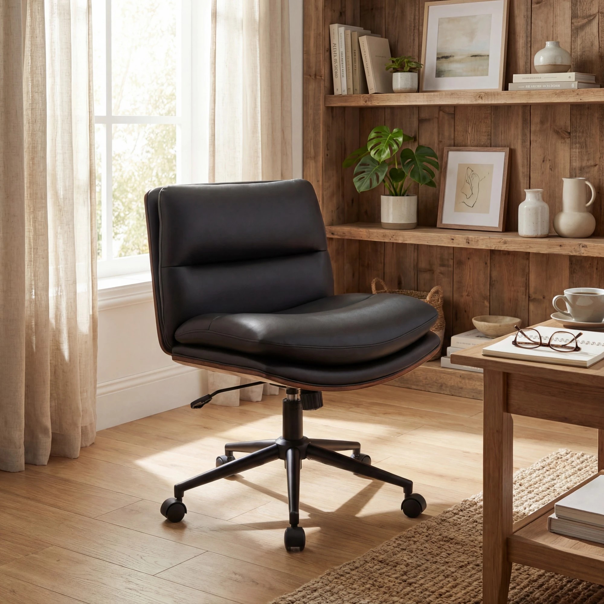 3 Costway Vanity Office Chair Adjustable Computer Desk Stool w/Backrest Swivel Task Chair Padded Seat - Black, 3 of 4