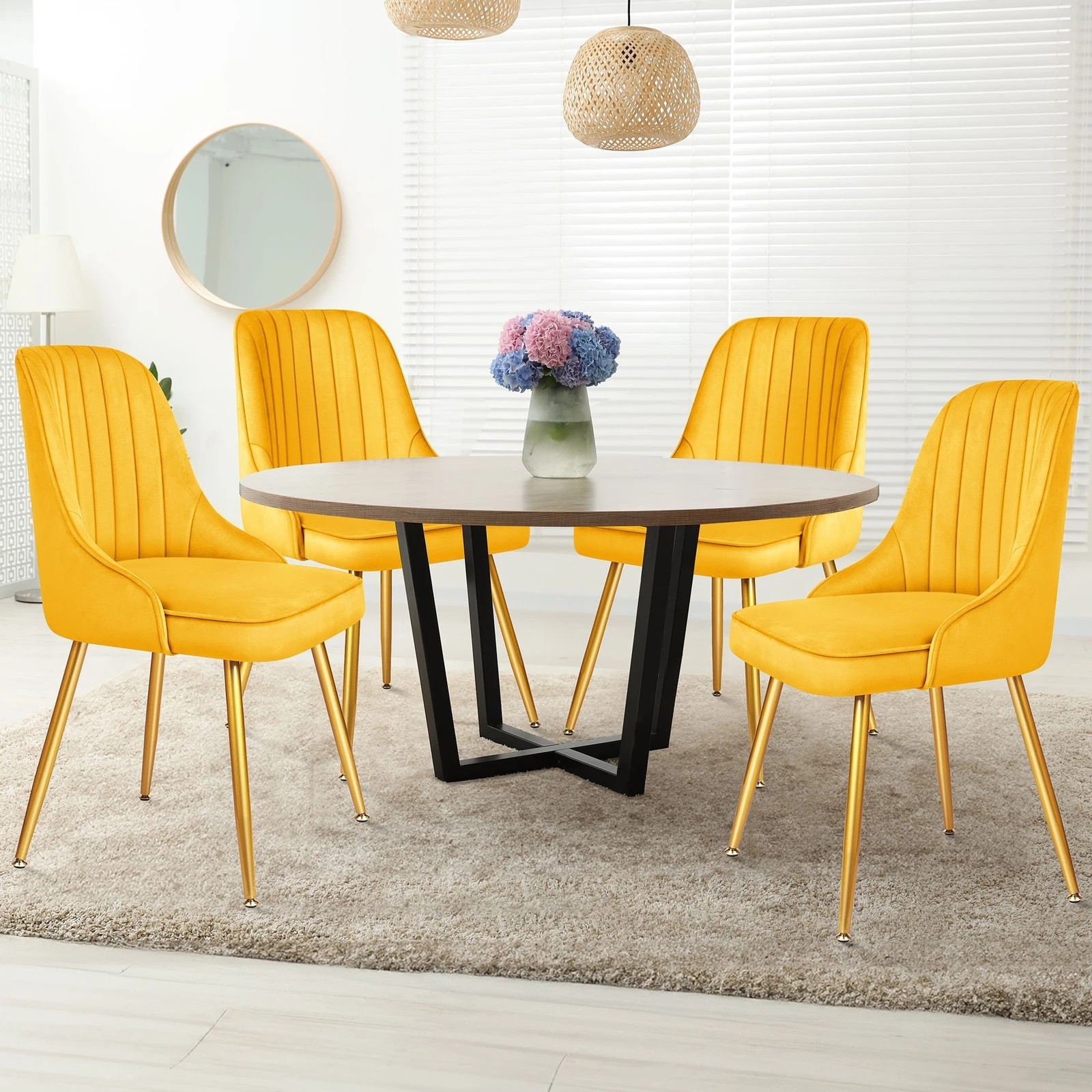 7 Alfordson 2x Dining Chairs Kitchen Accent Lounge Padded Tufted Seat Velvet - Yellow, 7 of 10