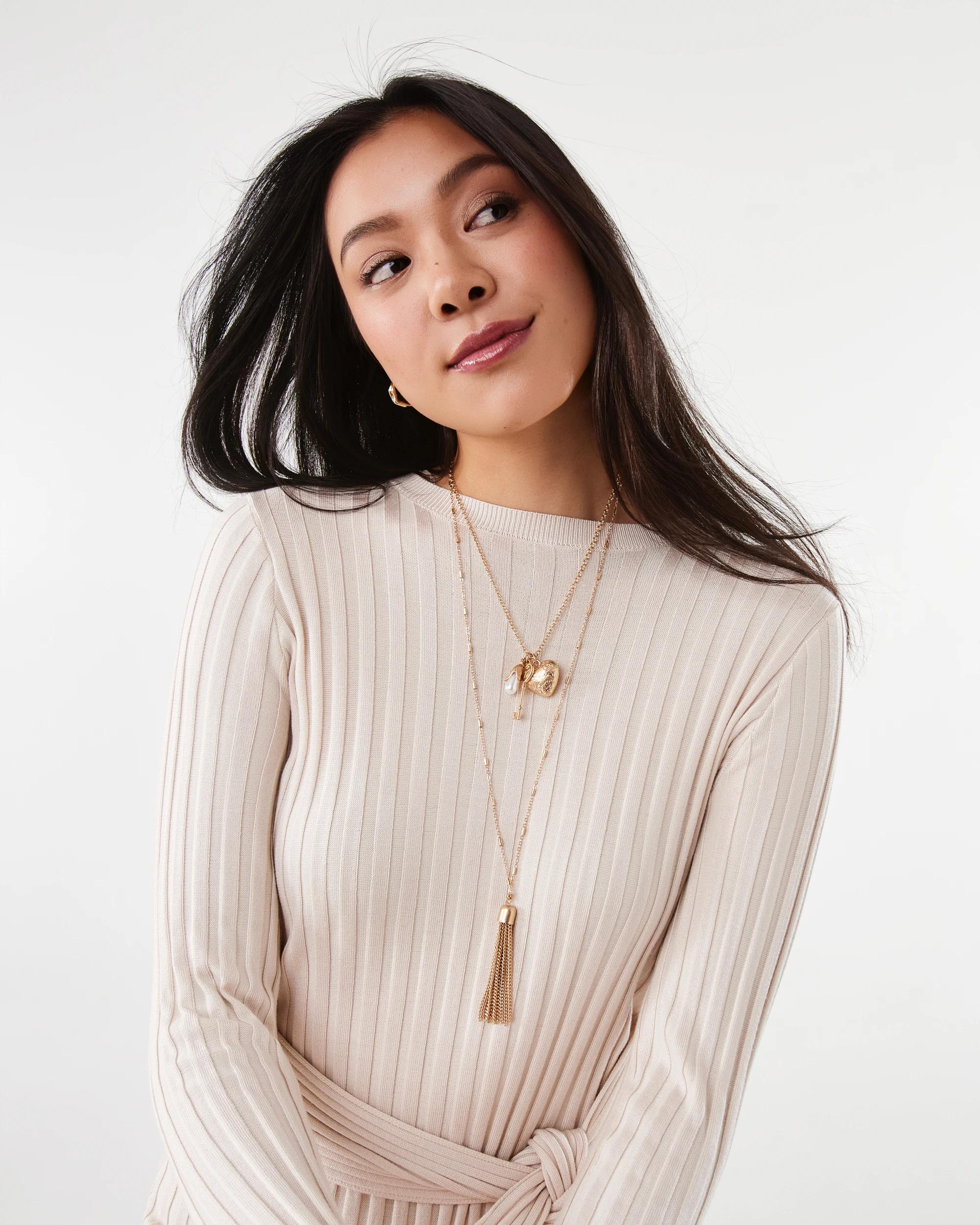 5 2 Pack Heart Tassel Necklace - Gold Tone Gold, 5 of 6