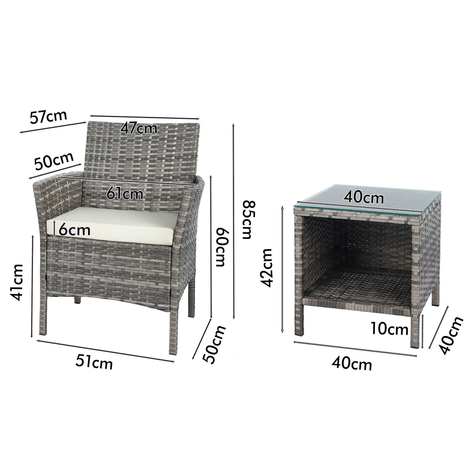 5 Alfordson Outdoor Furniture 3PCS Wicker Bistro Set Patio Chairs Table With Pillow - Grey, 5 of 8