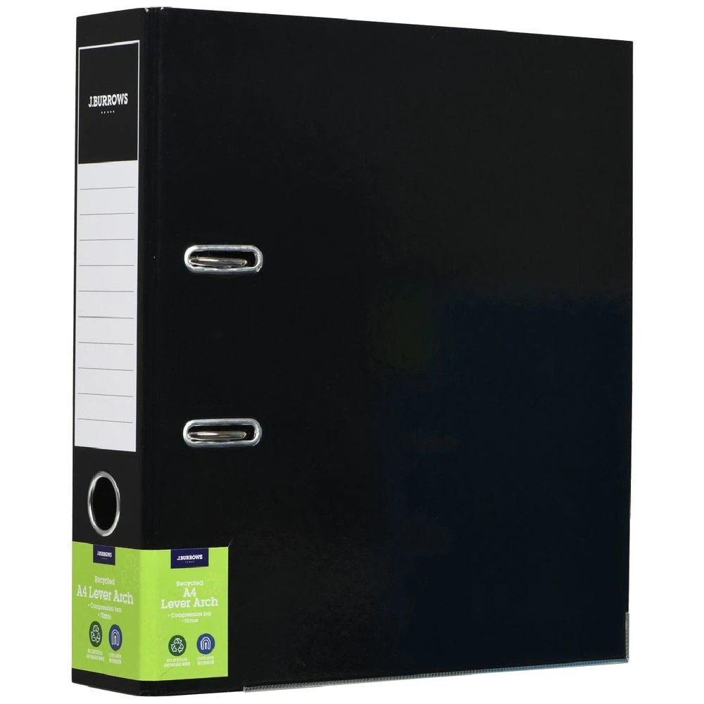 1 J.Burrows A4 Lever Arch 2-Ring Binder Gloss Black, 1 of 6