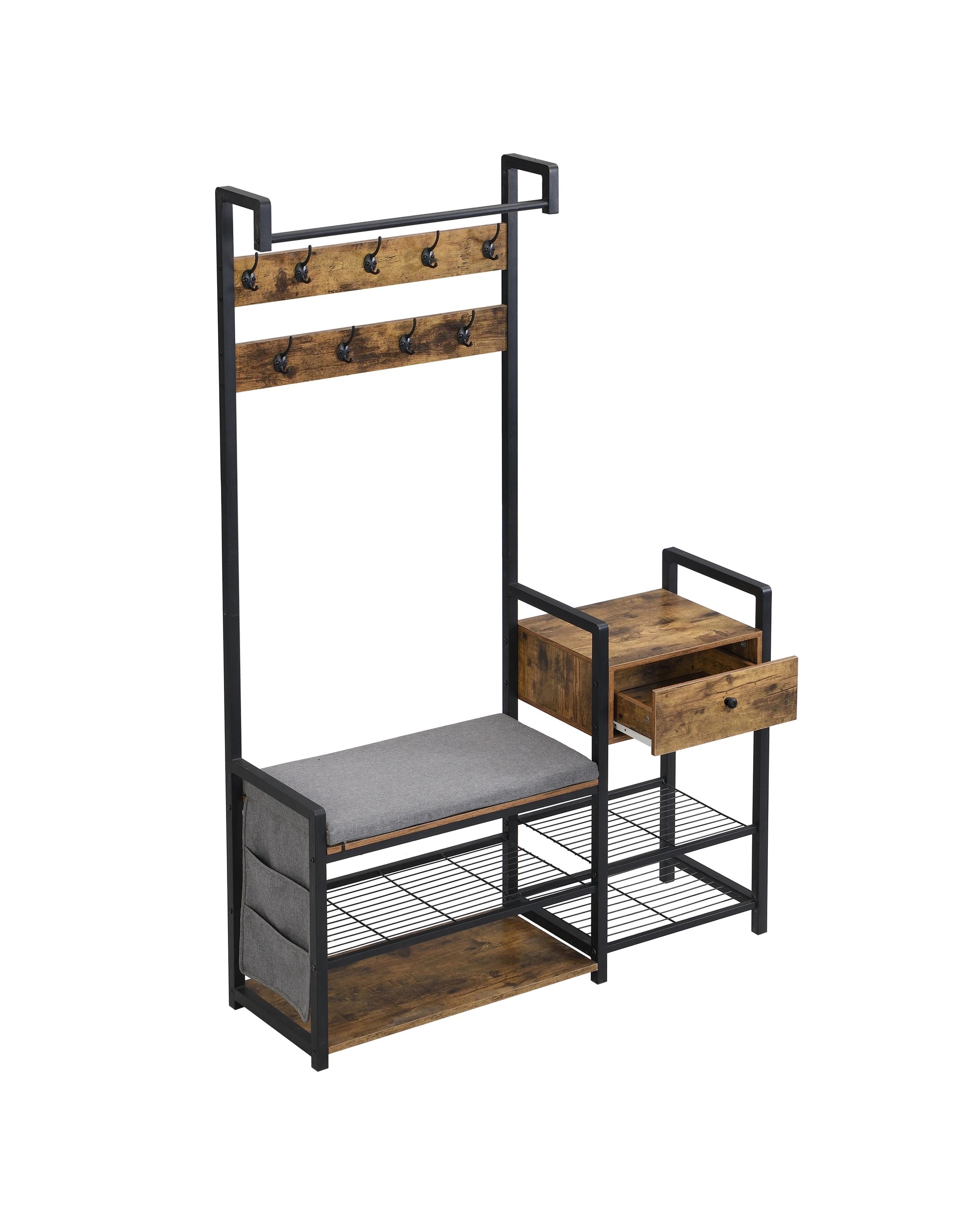 5 IHOMDEC 6-in-1 Coat Rack Shoe Bench - Brown, 5 of 5