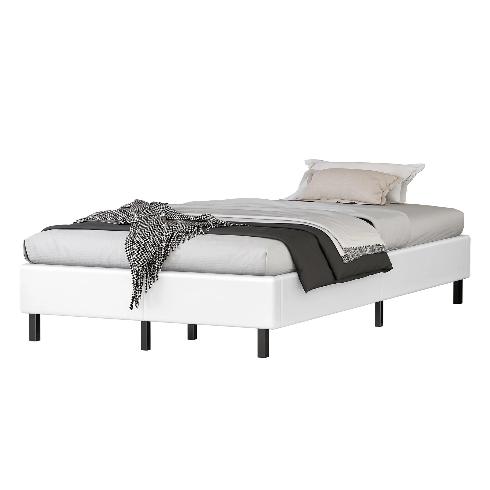 1 Alfordson Bed Frame King Single Mattress Base Foundation Leather Basel - White, 1 of 10