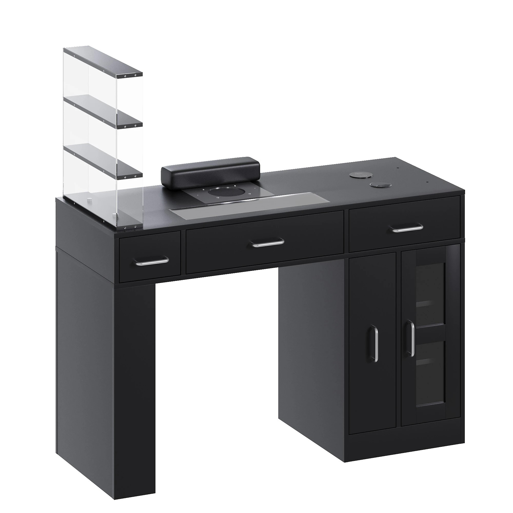 1 Advwin Vanity Nail Desk Manicure Table w/Glass Top Drawer Dust Collector Wireless Charging LED Light - Black, 1 of 10