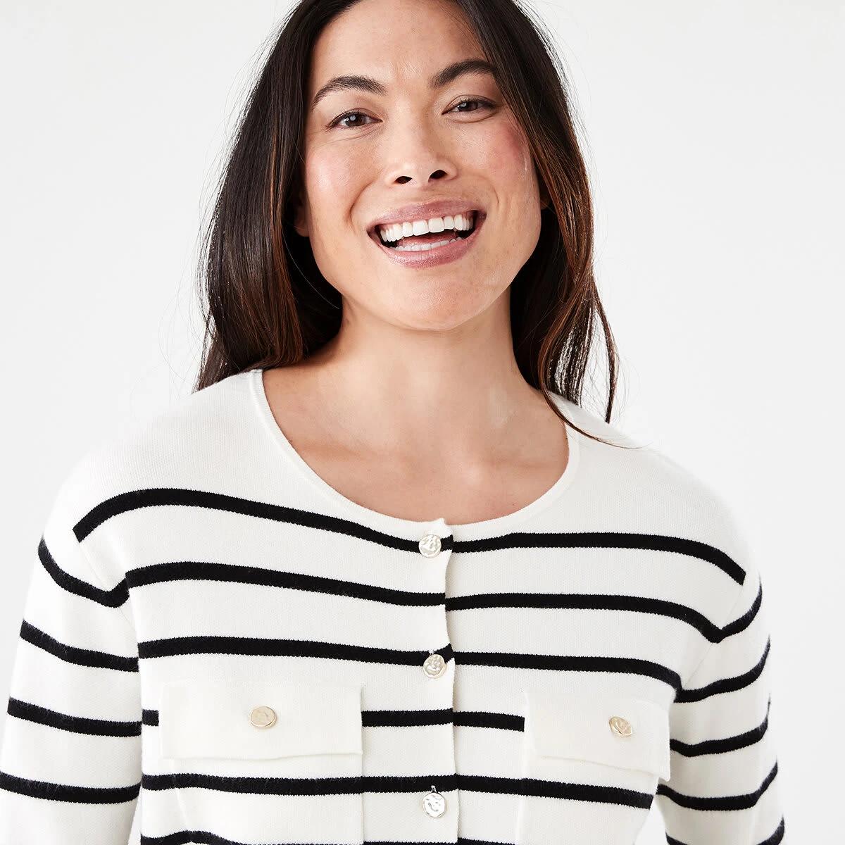 4 Compact Knit Cardigan Ecr Blk St, 4 of 7