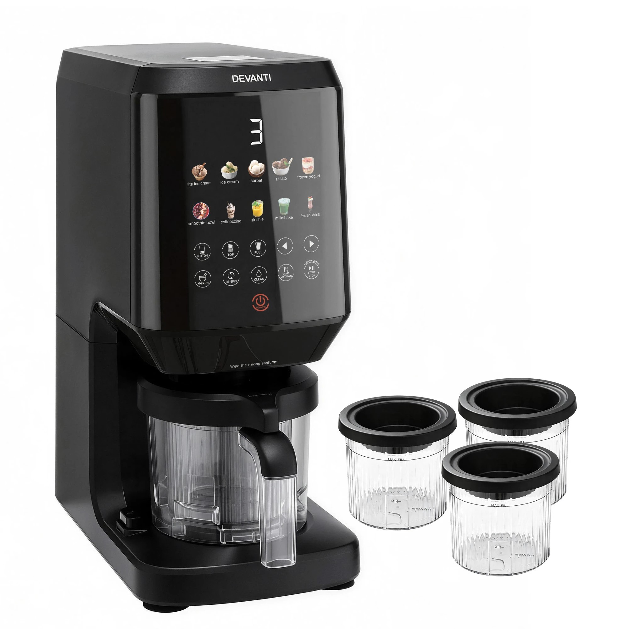 1 Devanti 10-in-1 Ice Cream Maker Machine Homemade Gelato Sorbet Smart Portion Control Custom Mix-Ins - Black, 1 of 10
