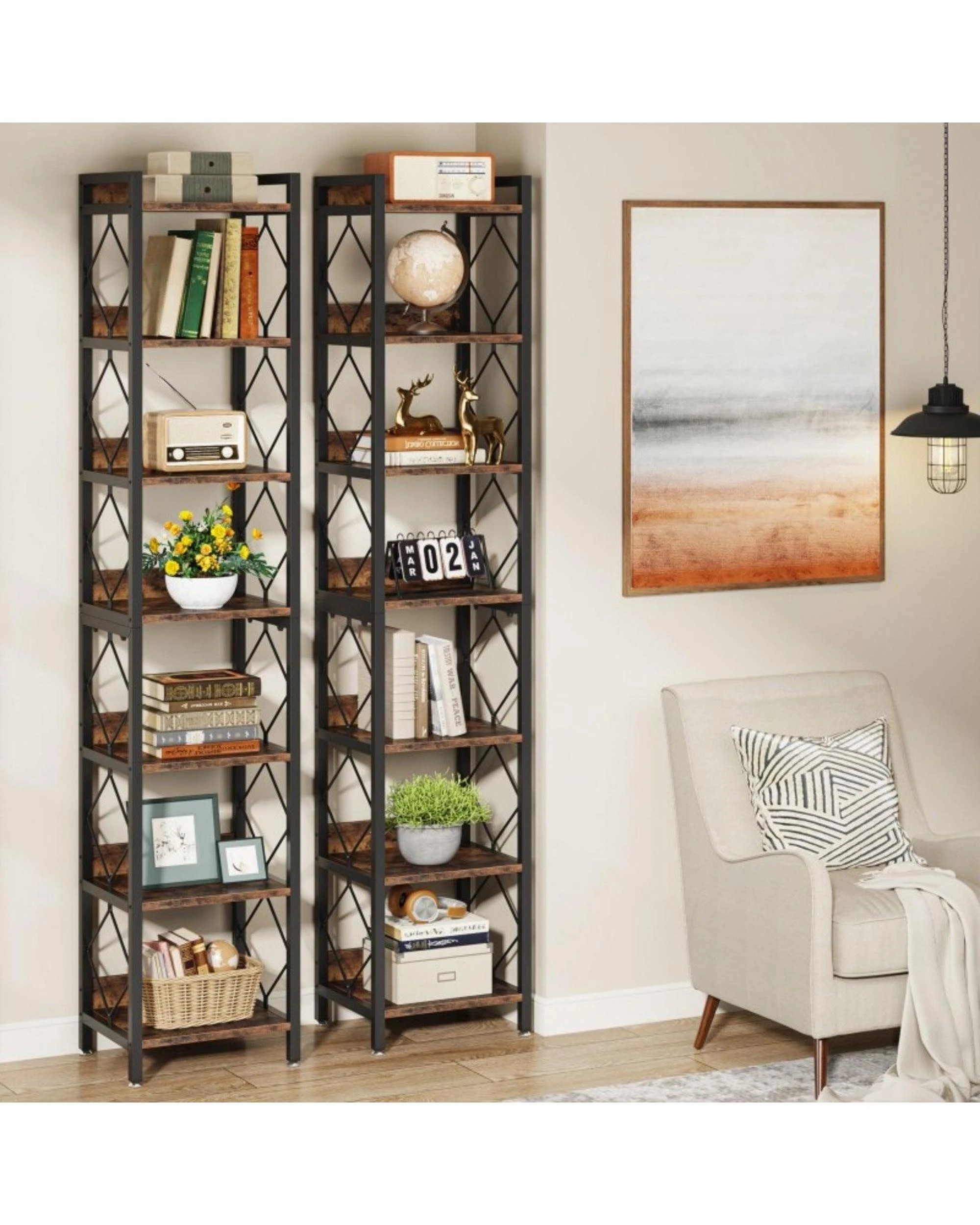 6 OAKORY 7-Tier Corner Shelf, 200cm Tall Bookcase with Sturdy Metal Frame & Open Shelf  Freestanding, 6 of 7