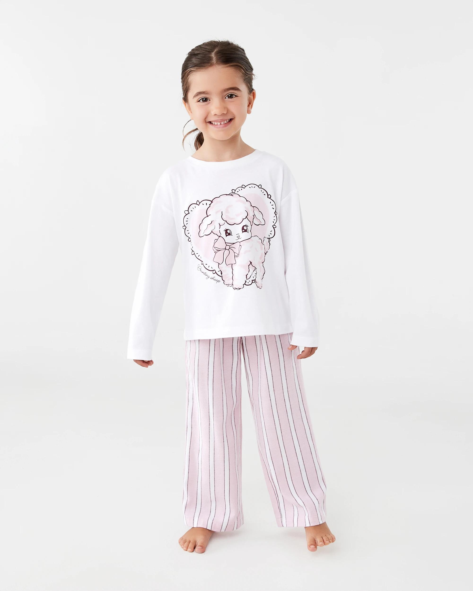 1 Knit Woven Pyjama Set Pnk Lmb, 1 of 8