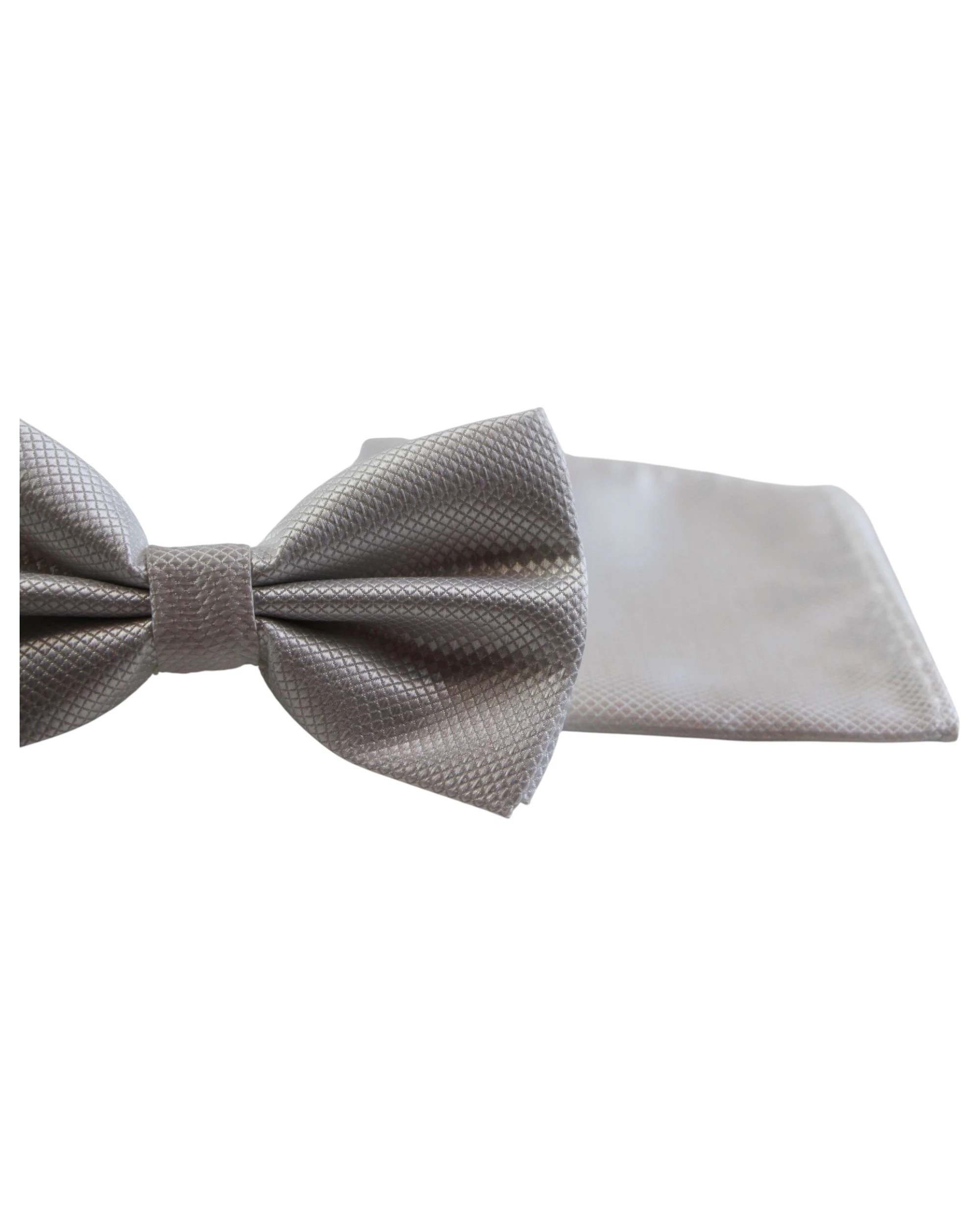 2 Zasel Mens Plain Coloured Checkered Bow Tie & Matching Pocket Square Set - White, 2 of 3