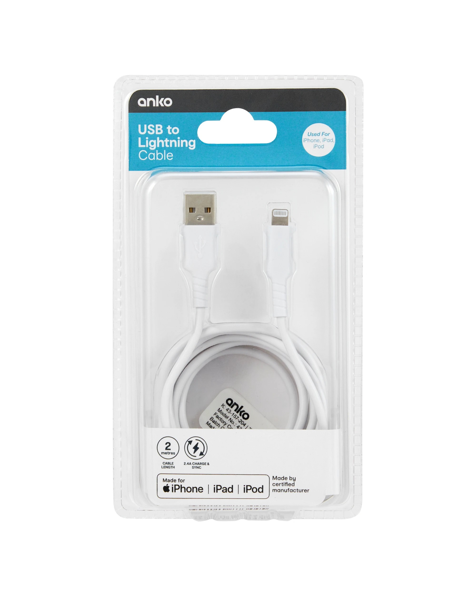 4 USB to Lightning Cable - 2m, White, 4 of 4