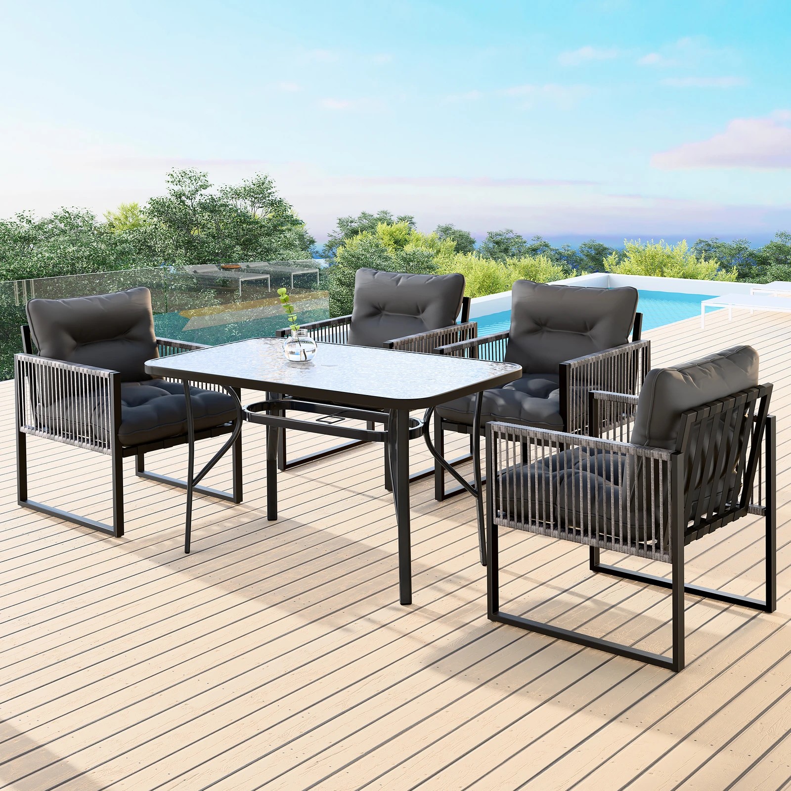 2 Alfordson Outdoor Dining Table Lounge Chairs Set Glass Patio Furniture Wicker - Grey, 2 of 10