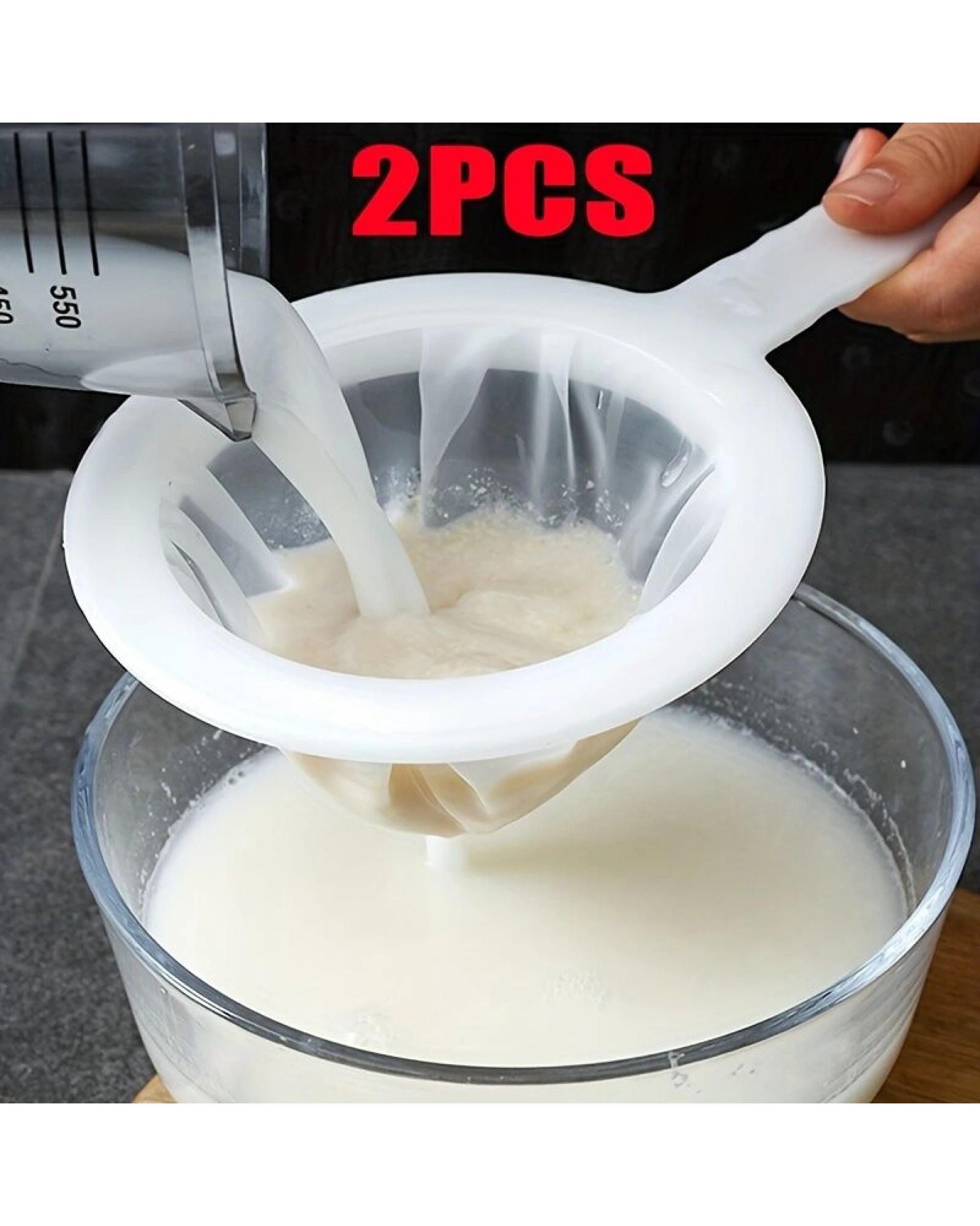 1 BR Home 2pcs Fine Mesh Kitchen Strainer Set Food Filter Sifter for Soy Milk Juice Flour Grains - White, 1 of 7