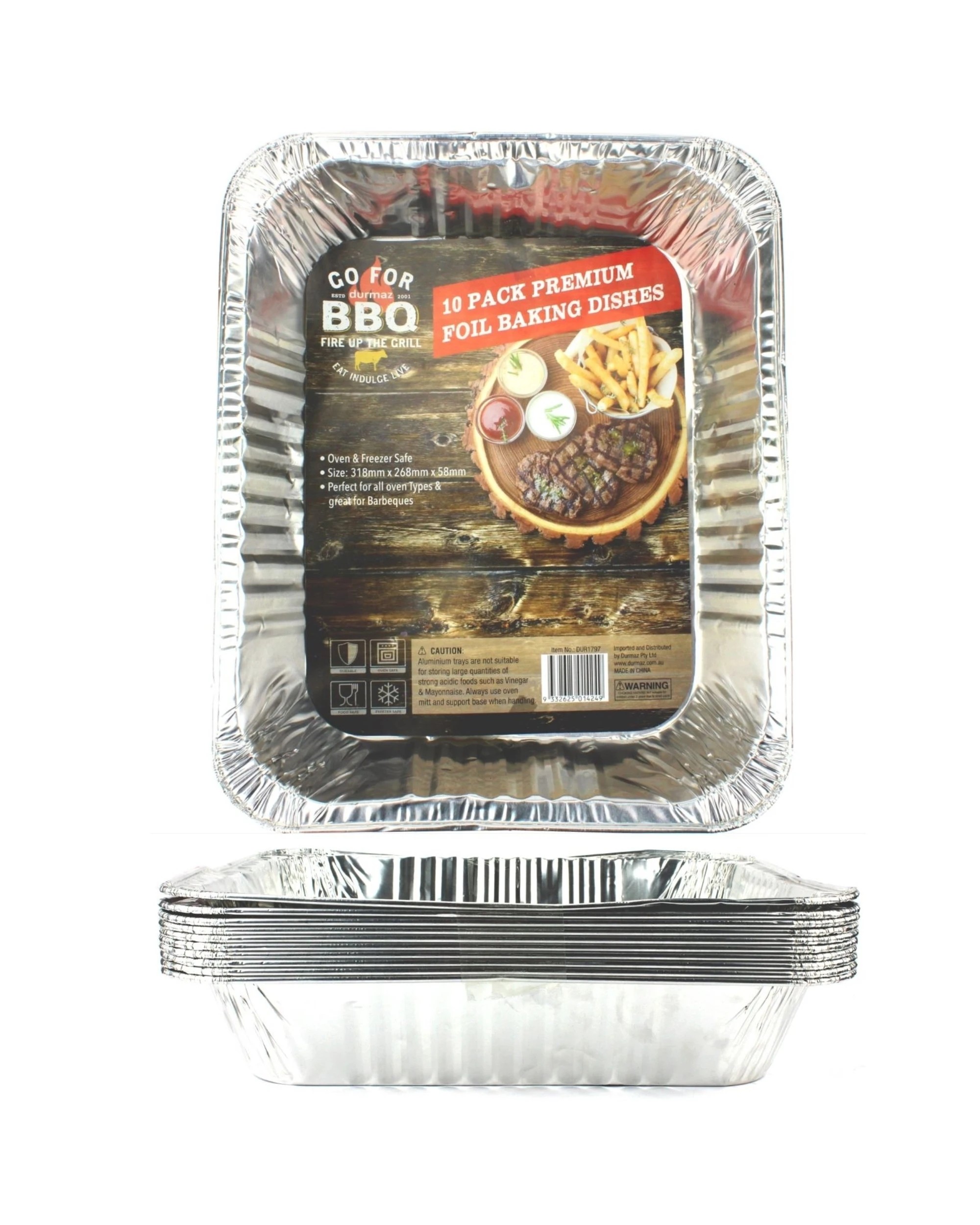 1 Durmaz Large Foil Trays 31.8cm x 26.8cm x 5.8cm Pack of 10 - Silver, 1 of 3
