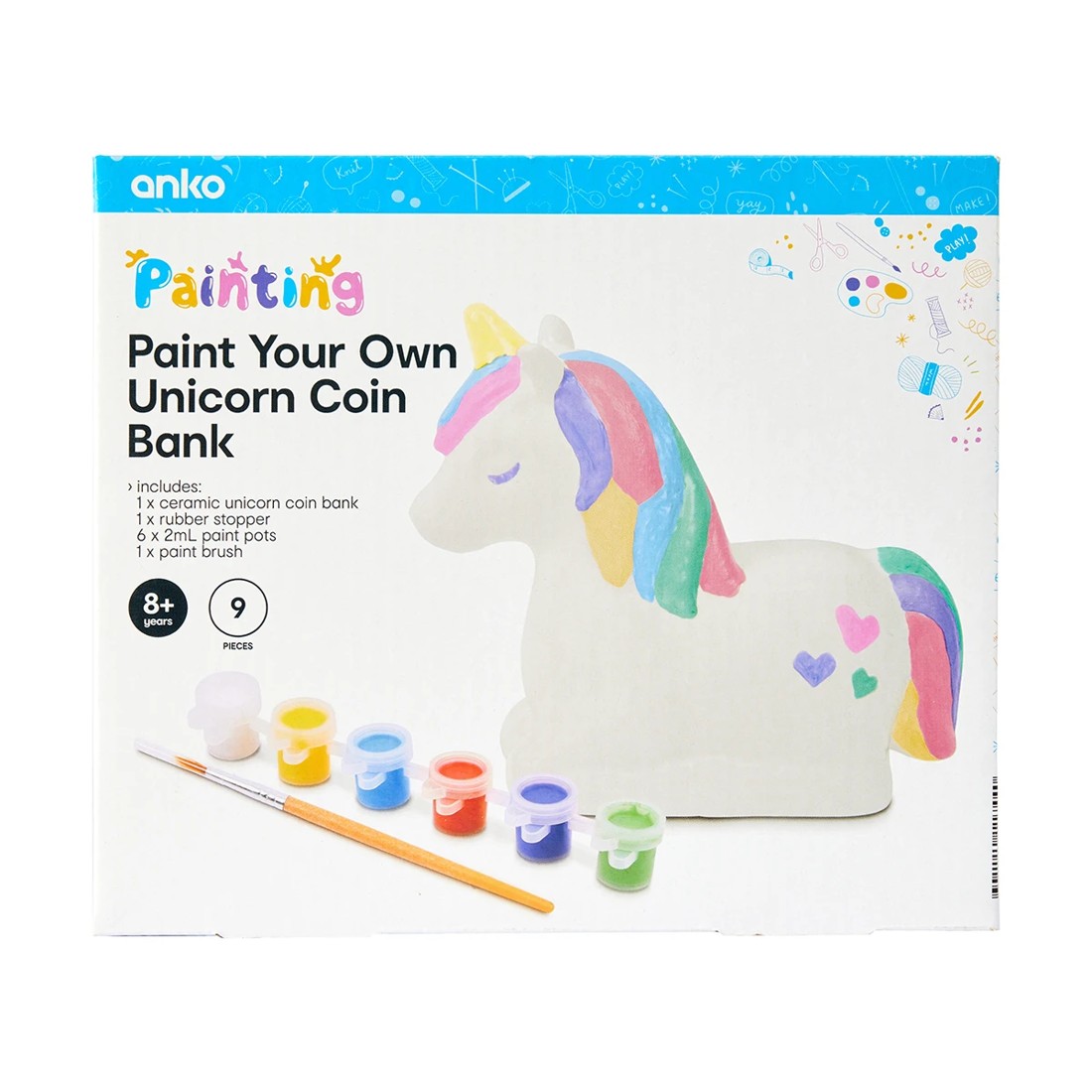 1 9 Piece Paint Your Own Unicorn Coin Bank, 1 of 10