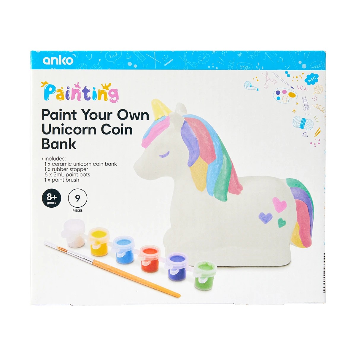 1 9 Piece Paint Your Own Unicorn Coin Bank, 1 of 10