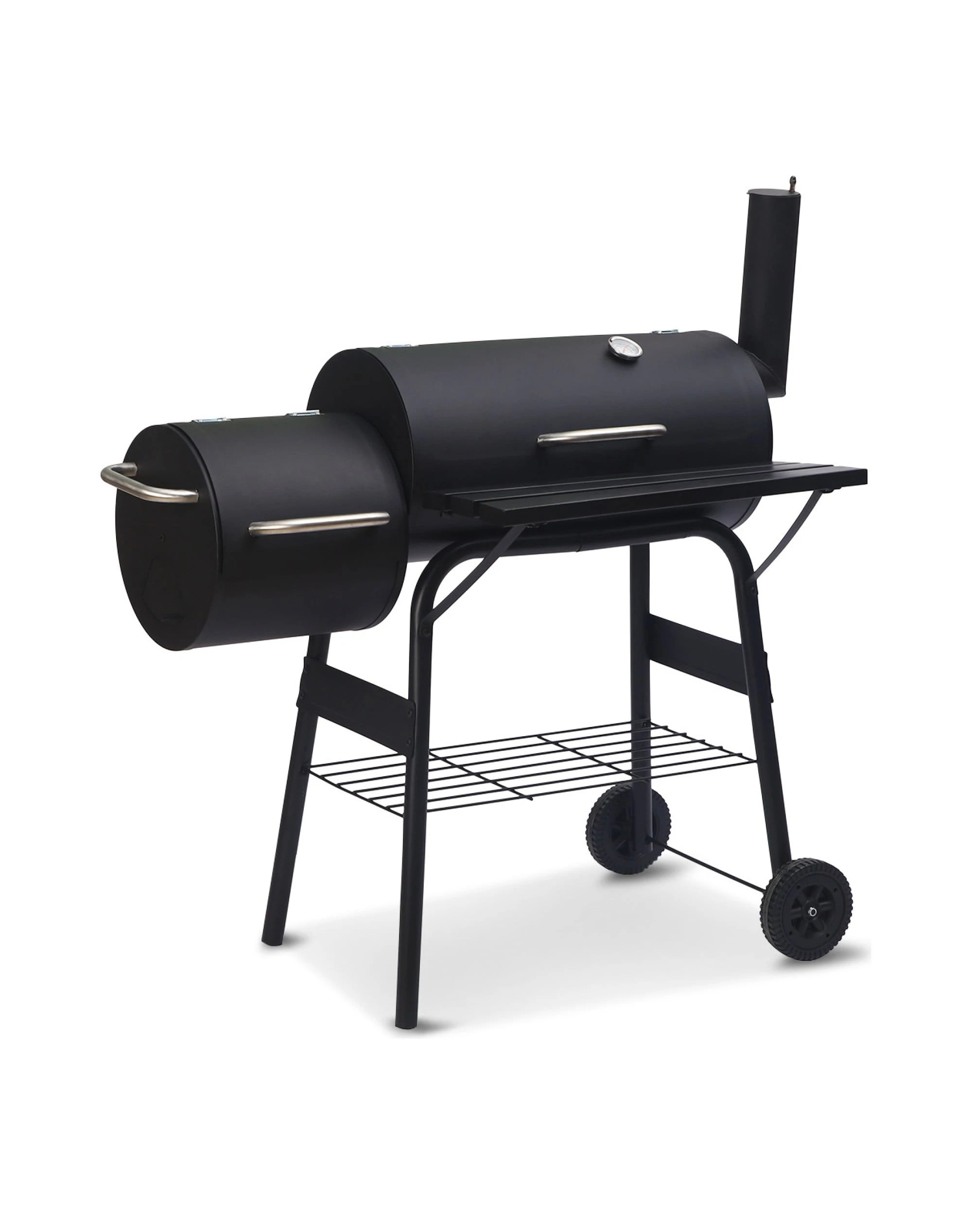 1 Wallaroo 2in1 Portable Barbecue Grill Offset Smoker Thermometer Work Shelf Outdoor BBQ Smoker - Black, 1 of 10