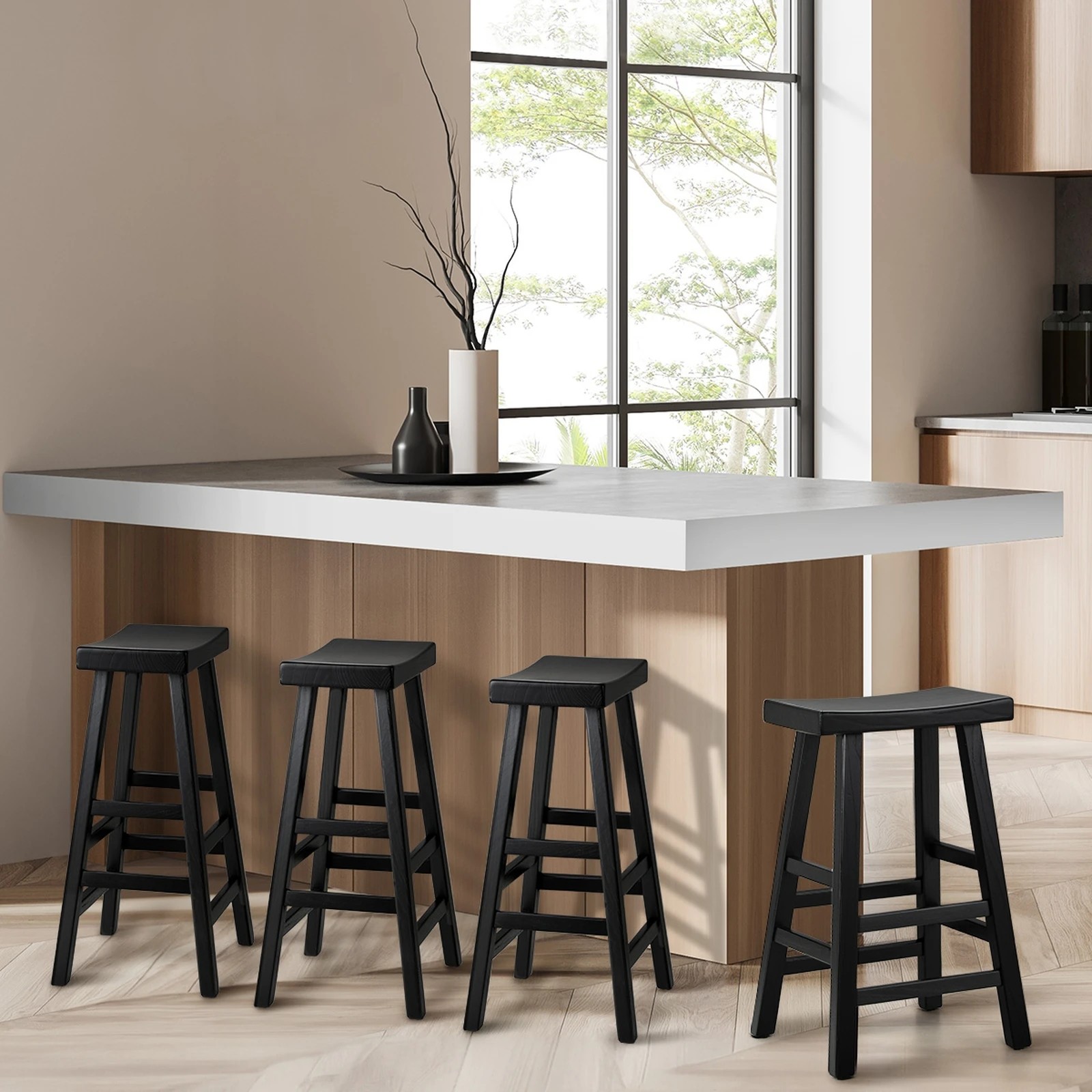 5 Oikiture 4x Bar Stools Kitchen Stool Wooden Counter Chairs Barstools
 - Black, 5 of 10